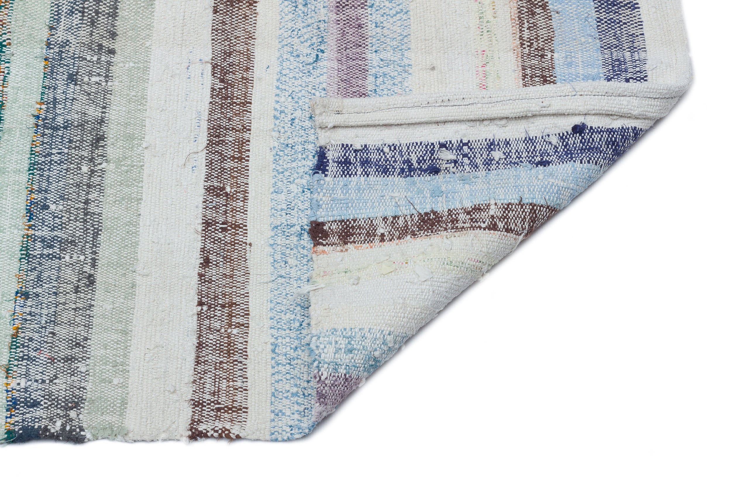 Girit Beige Striped Wool Handmade Area Rug 3'2" x 9'2"
