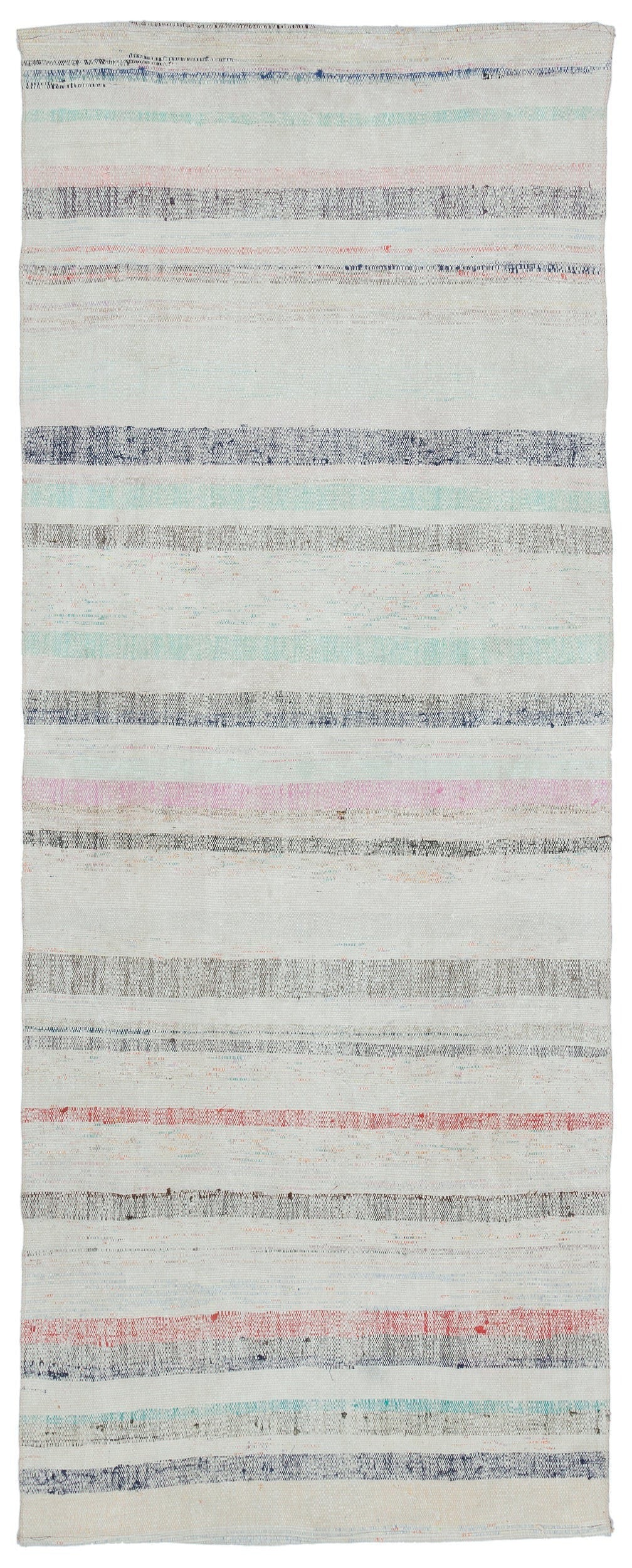 Girit Beige Striped Wool Handmade Area Rug 3'7" x 9'3"