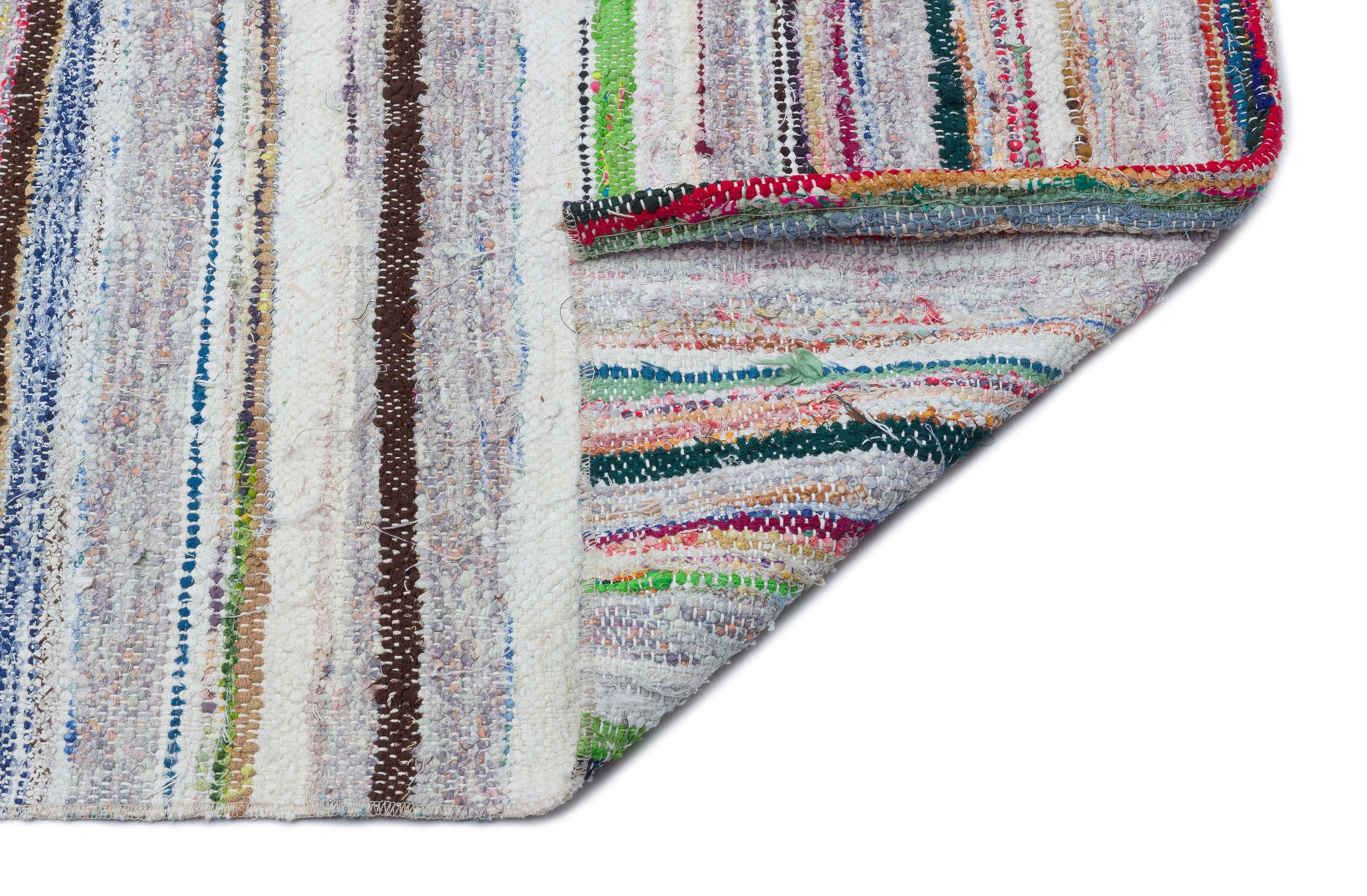 Girit Beige Striped Wool Handmade Area Rug 6'8" x 10'1"