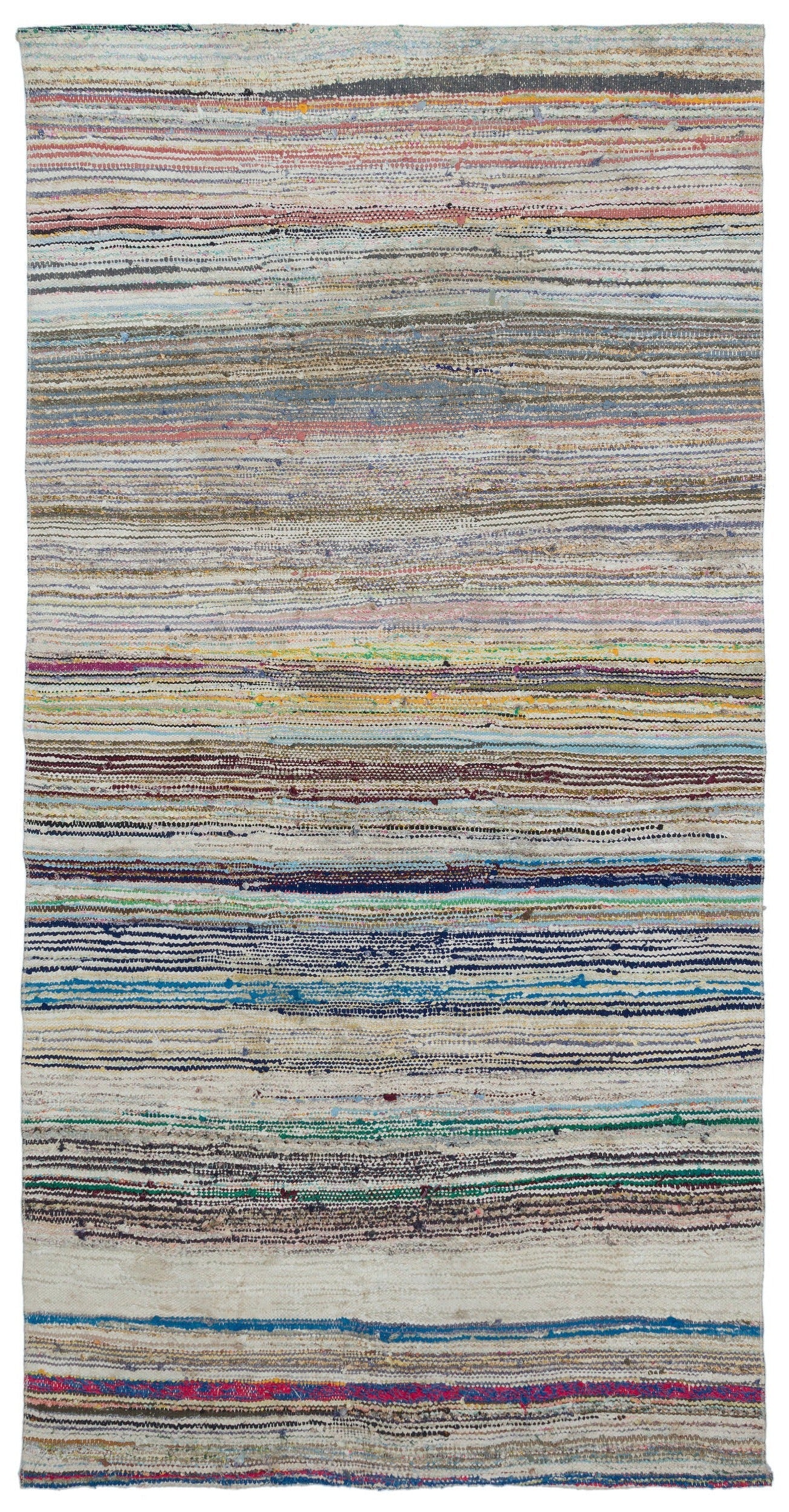Girit Beige Striped Wool Handmade Area Rug 4'8" x 8'11"