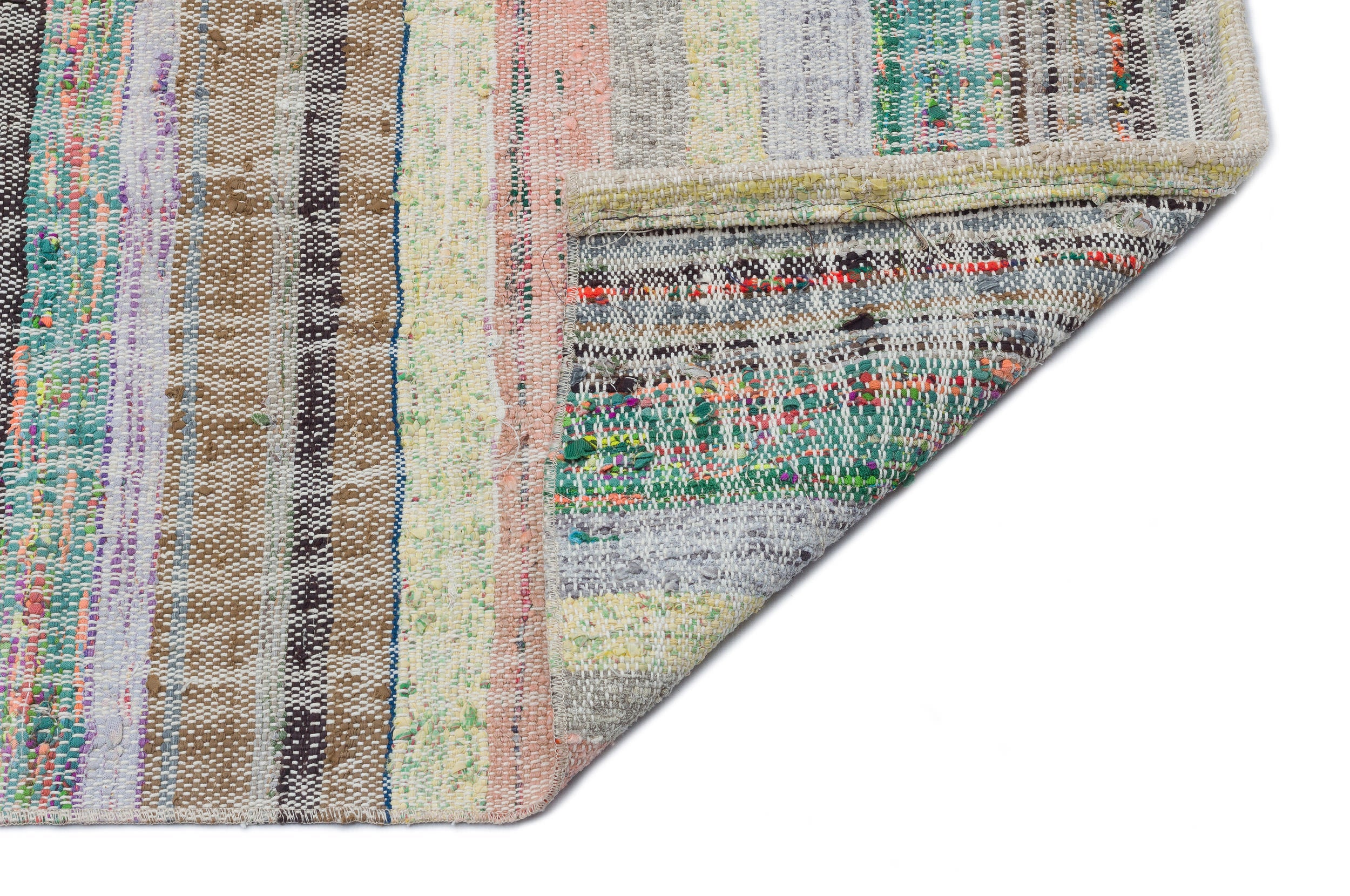 Girit Beige Striped Wool Handmade Area Rug 5'11" x 8'2"