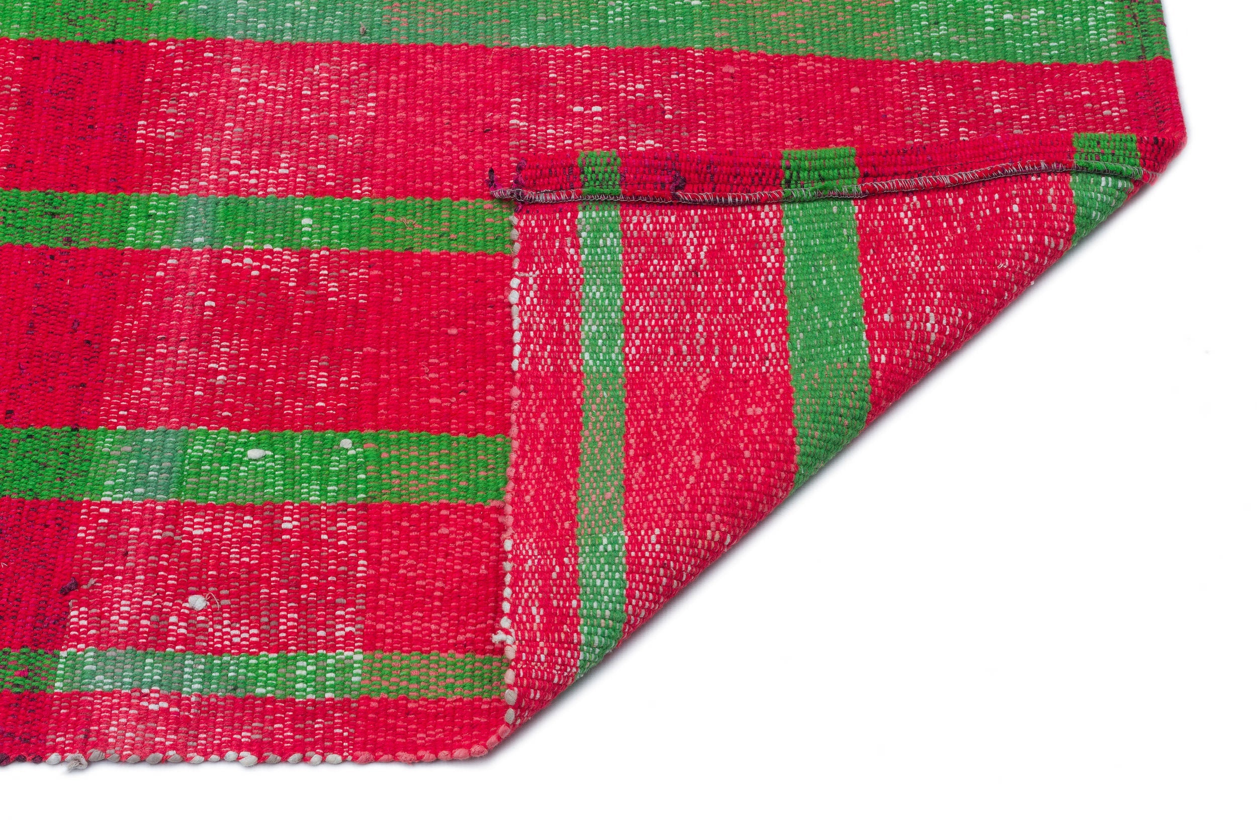 Girit Red Striped Wool Handmade Area Rug 3'8" x 7'9"