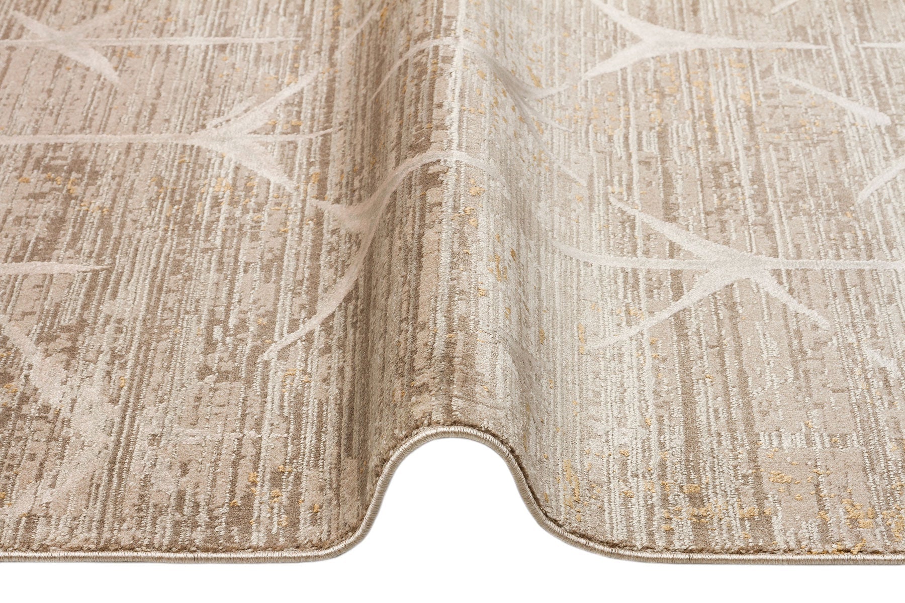 Beige Geometric Area Rug - Machine Made Rug With High Low Carved Design