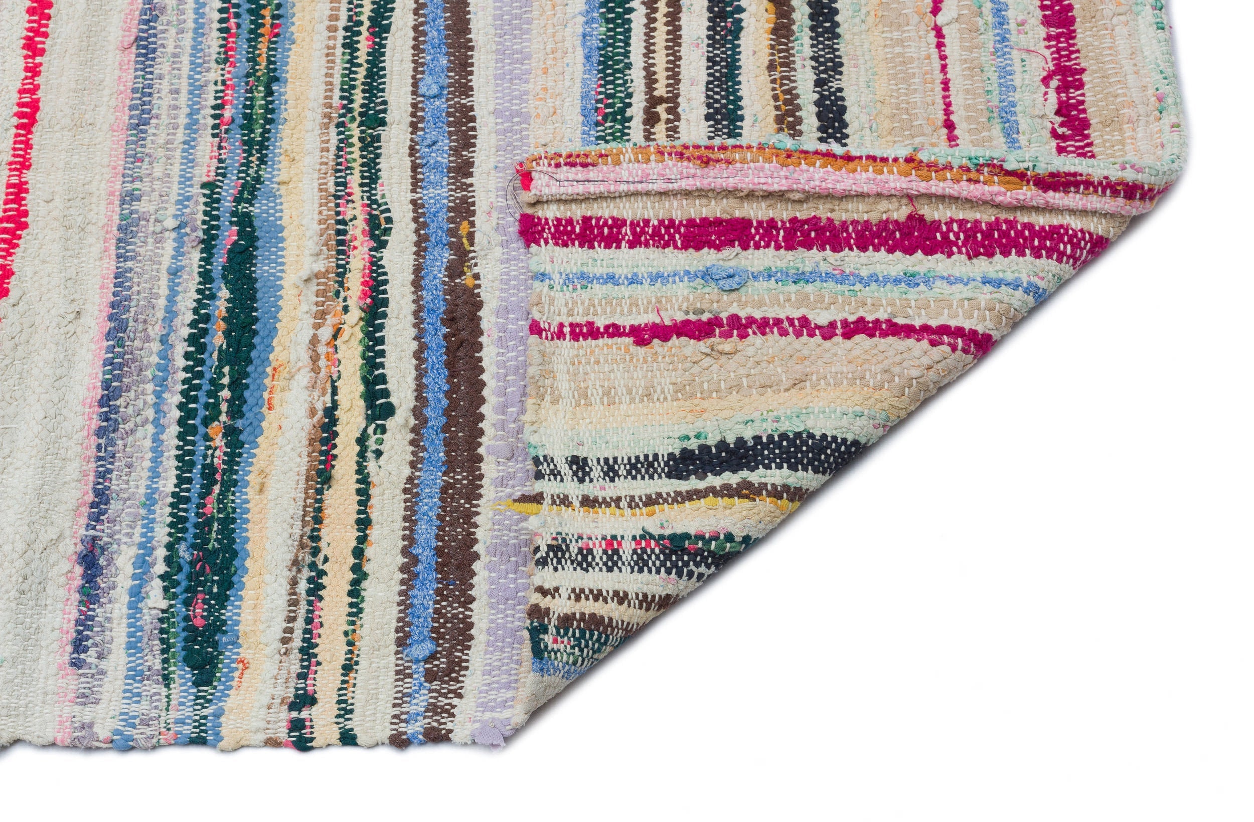 Girit Beige Striped Wool Handmade Area Rug 6'2" x 8'10"