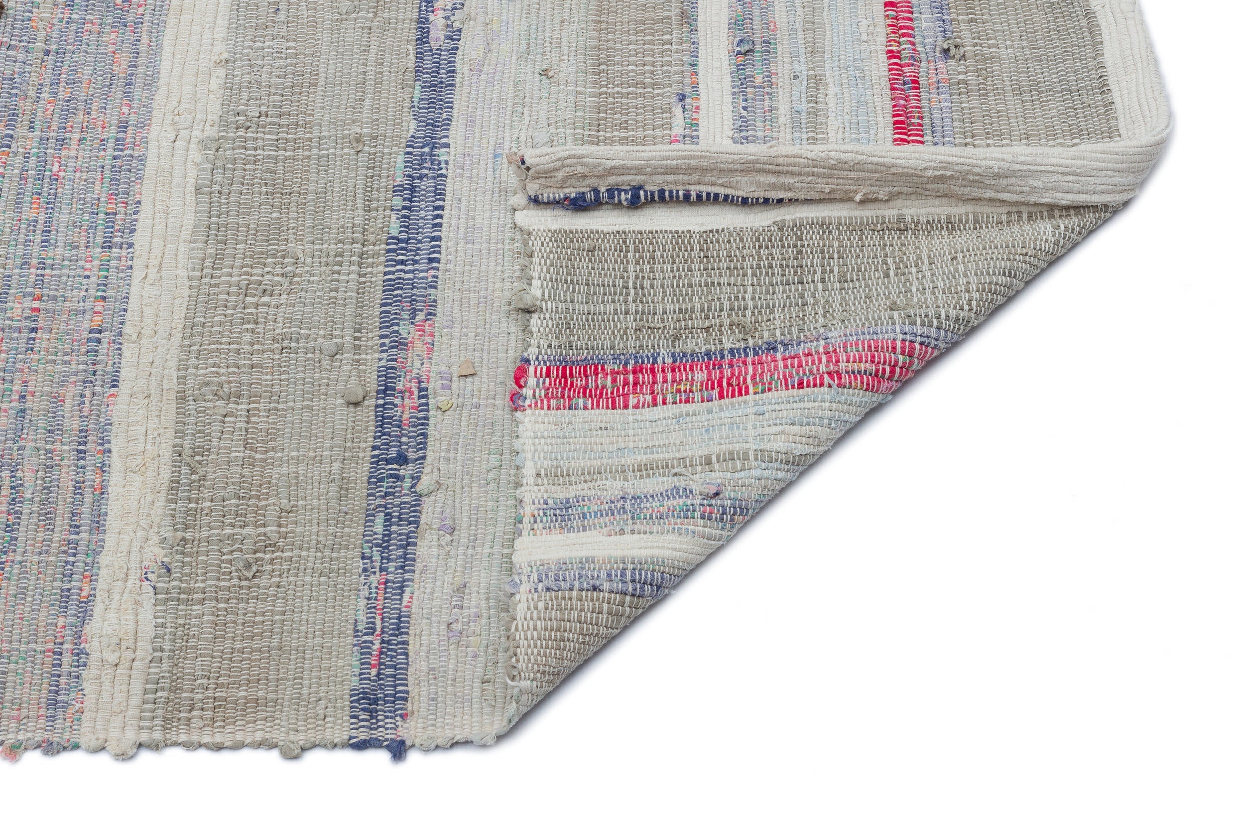 Girit Beige Striped Wool Handmade Area Rug 7'7" x 8'8"
