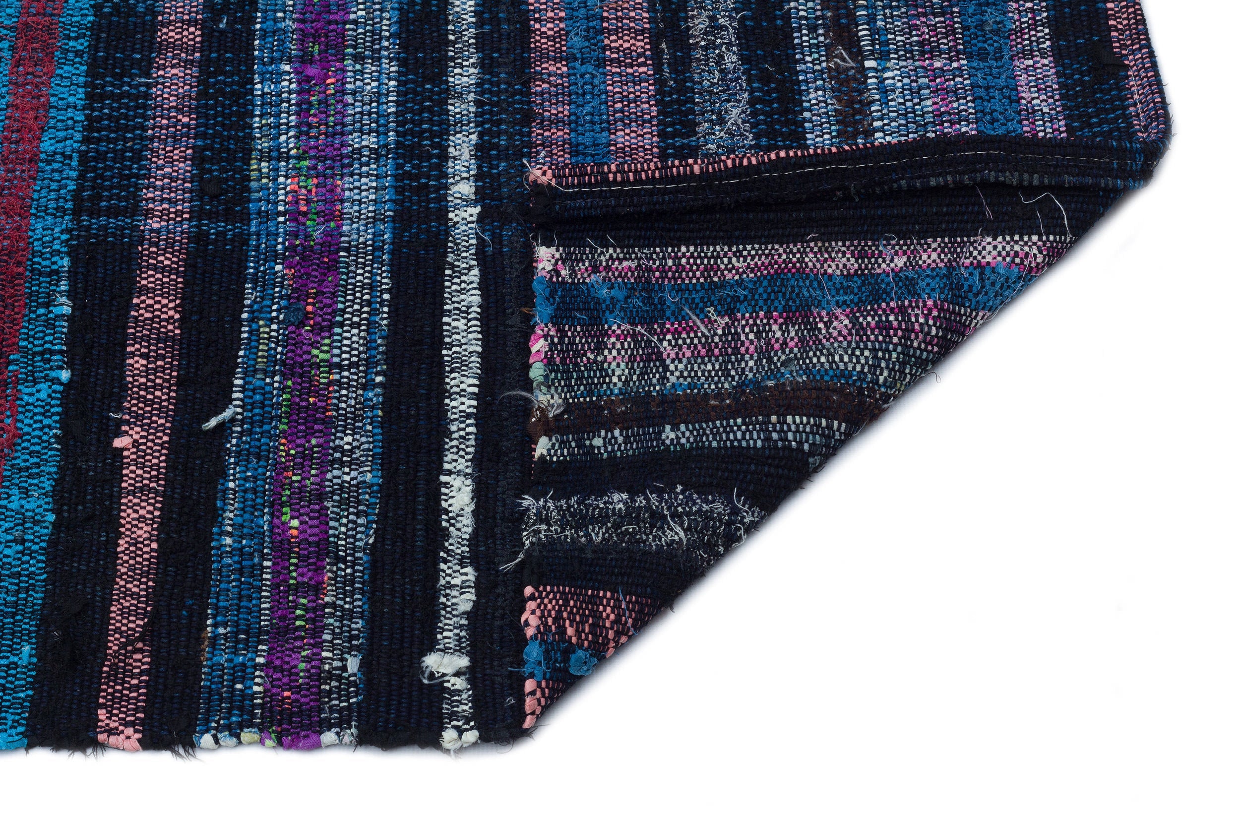 Girit Blue Striped Wool Handmade Area Rug 3'1" x 7'10"