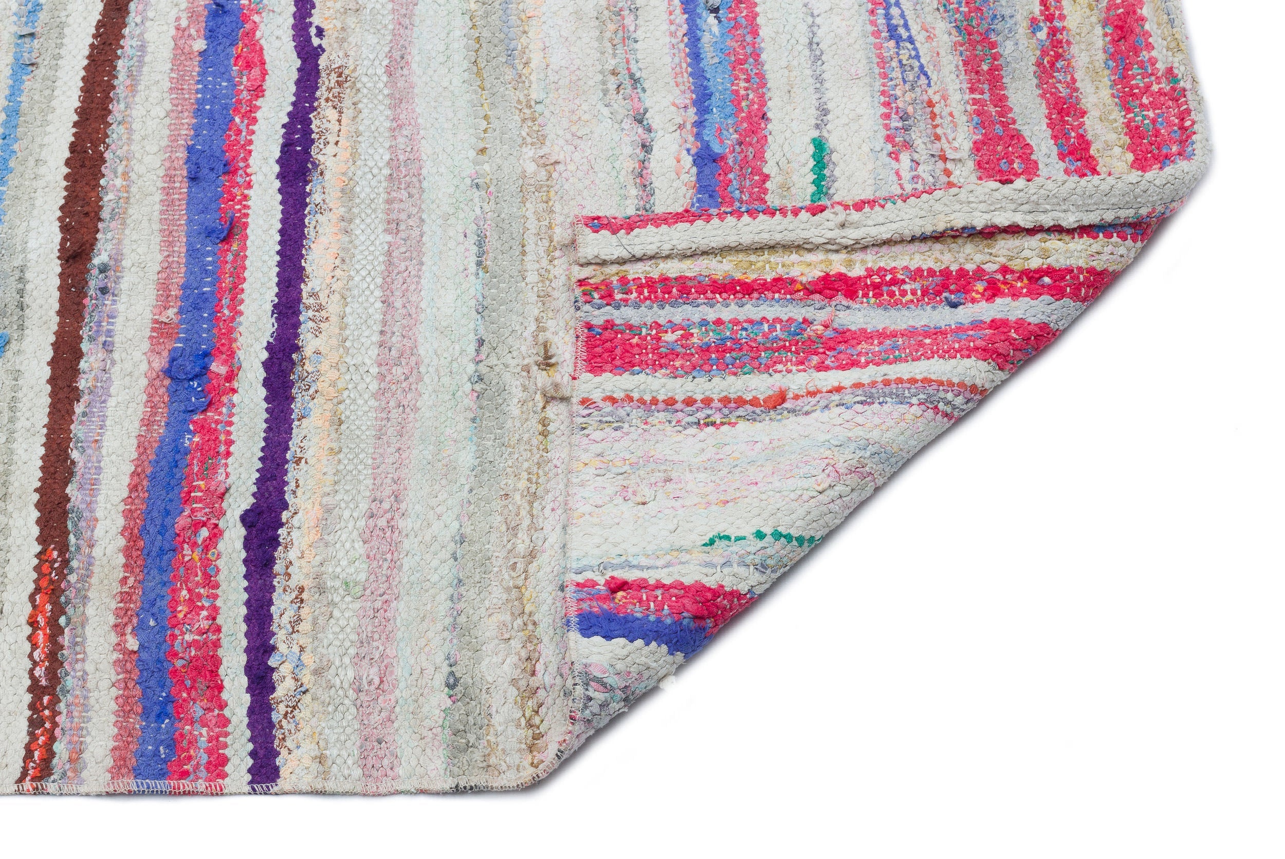 Girit Beige Striped Wool Handmade Area Rug 5'4" x 8'2"