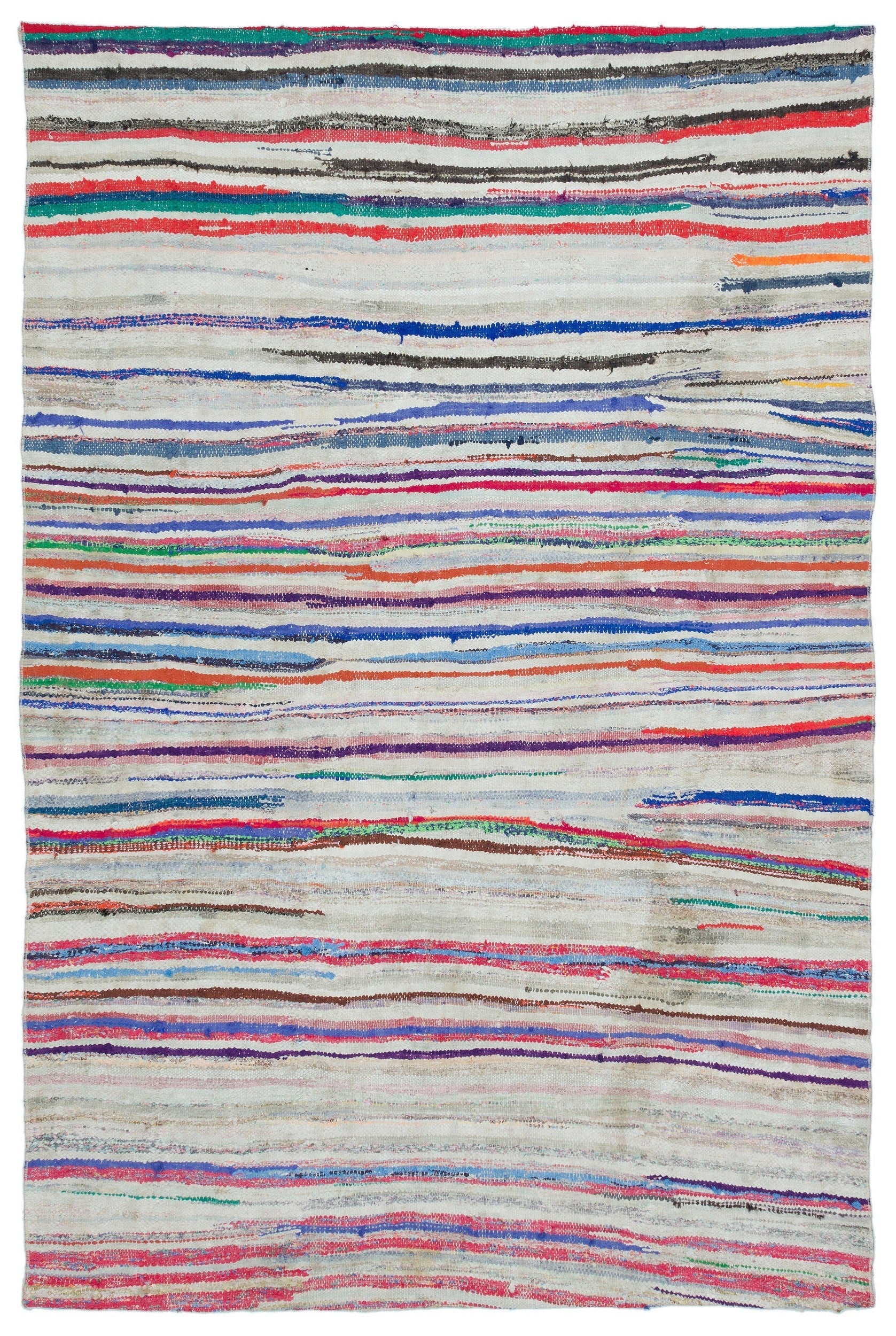 Girit Beige Striped Wool Handmade Area Rug 5'4" x 8'2"