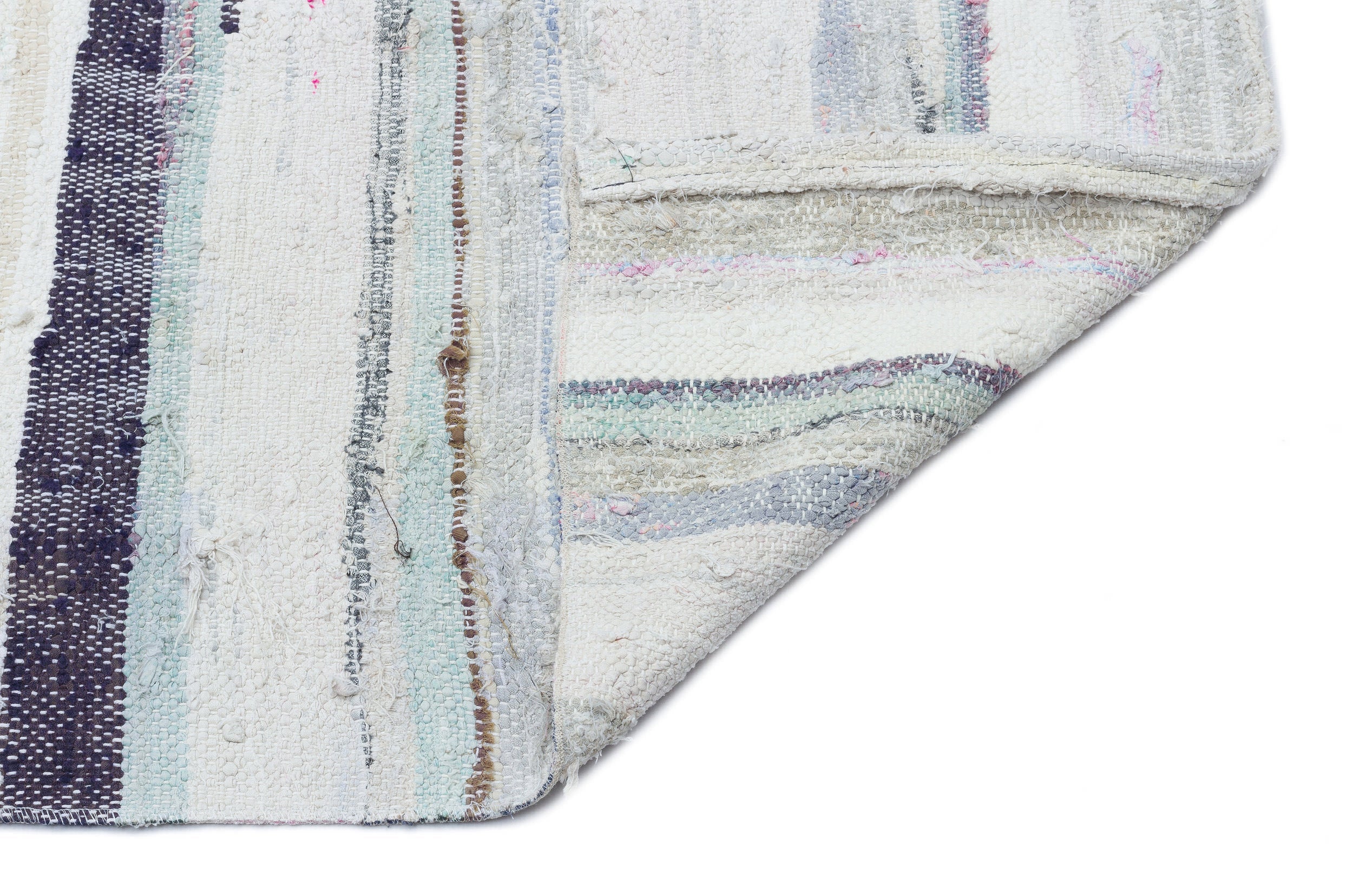 Girit Beige Striped Wool Handmade Area Rug 5'10" x 8'5"
