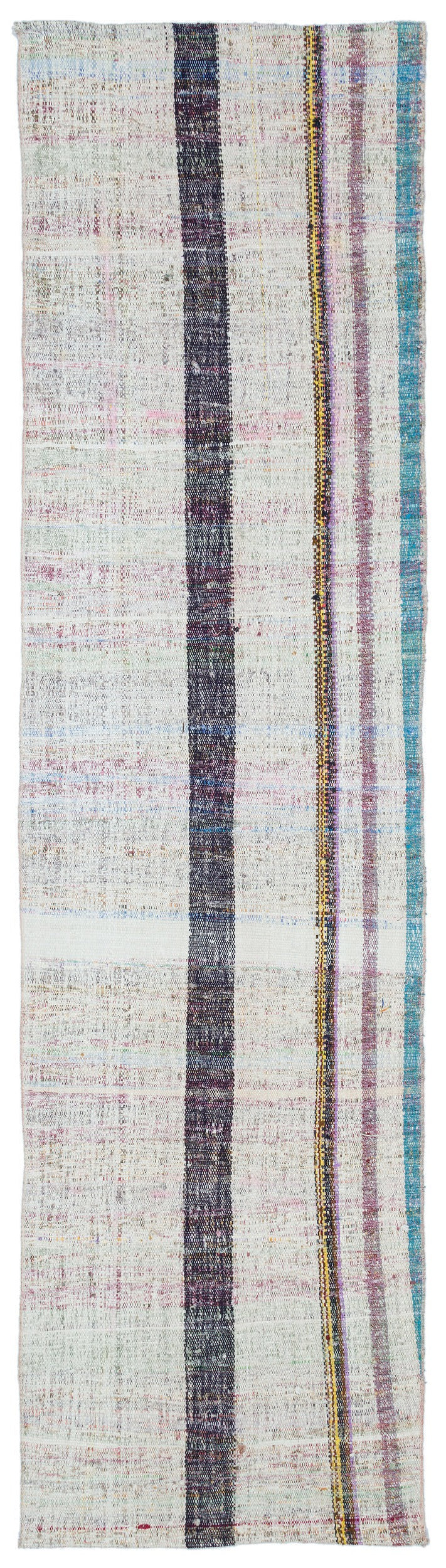 Girit Beige Striped Wool Handmade Area Rug 2'7" x 9'6"