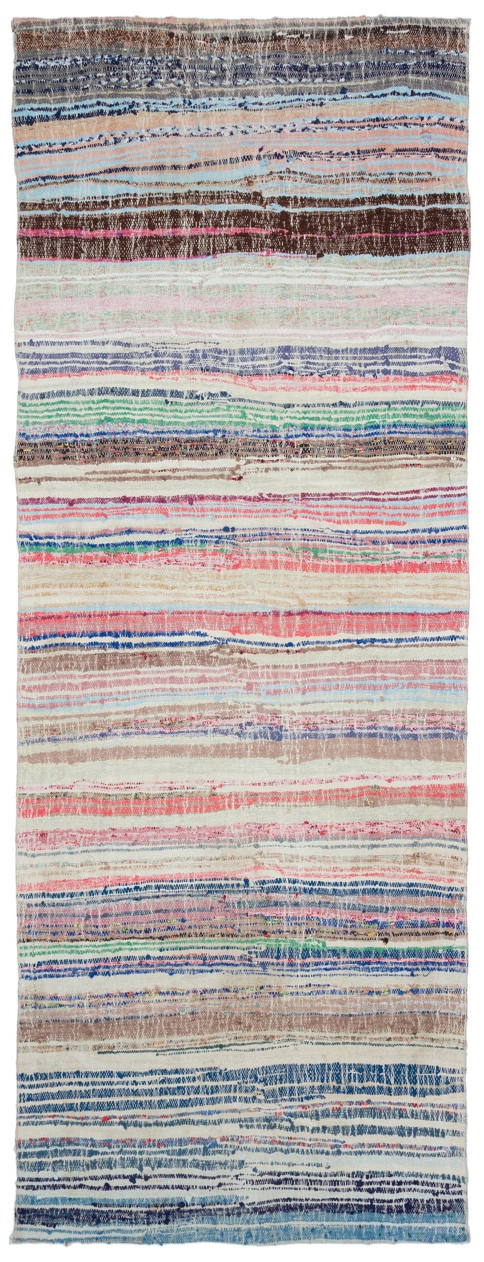 Girit Beige Striped Wool Handmade Area Rug 4'5" x 11'11"