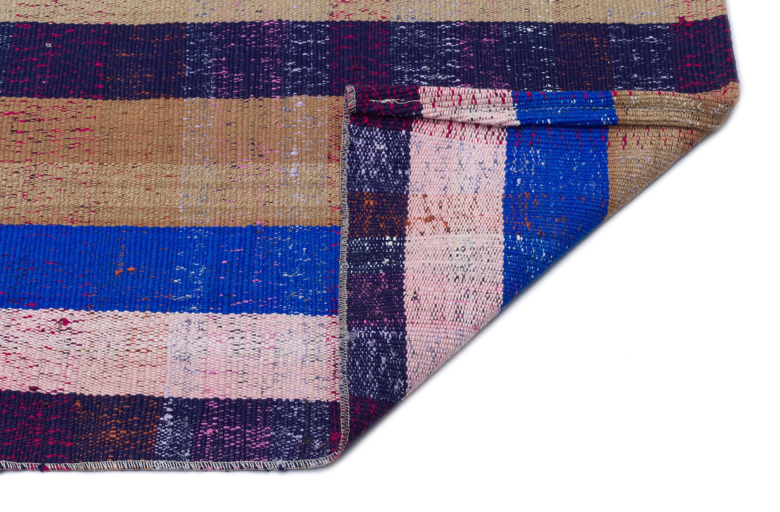 Girit Blue Striped Wool Handmade Area Rug 3'11" x 10'4"