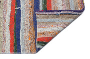 Girit Beige Striped Wool Handmade Area Rug 5'1" x 8'2"