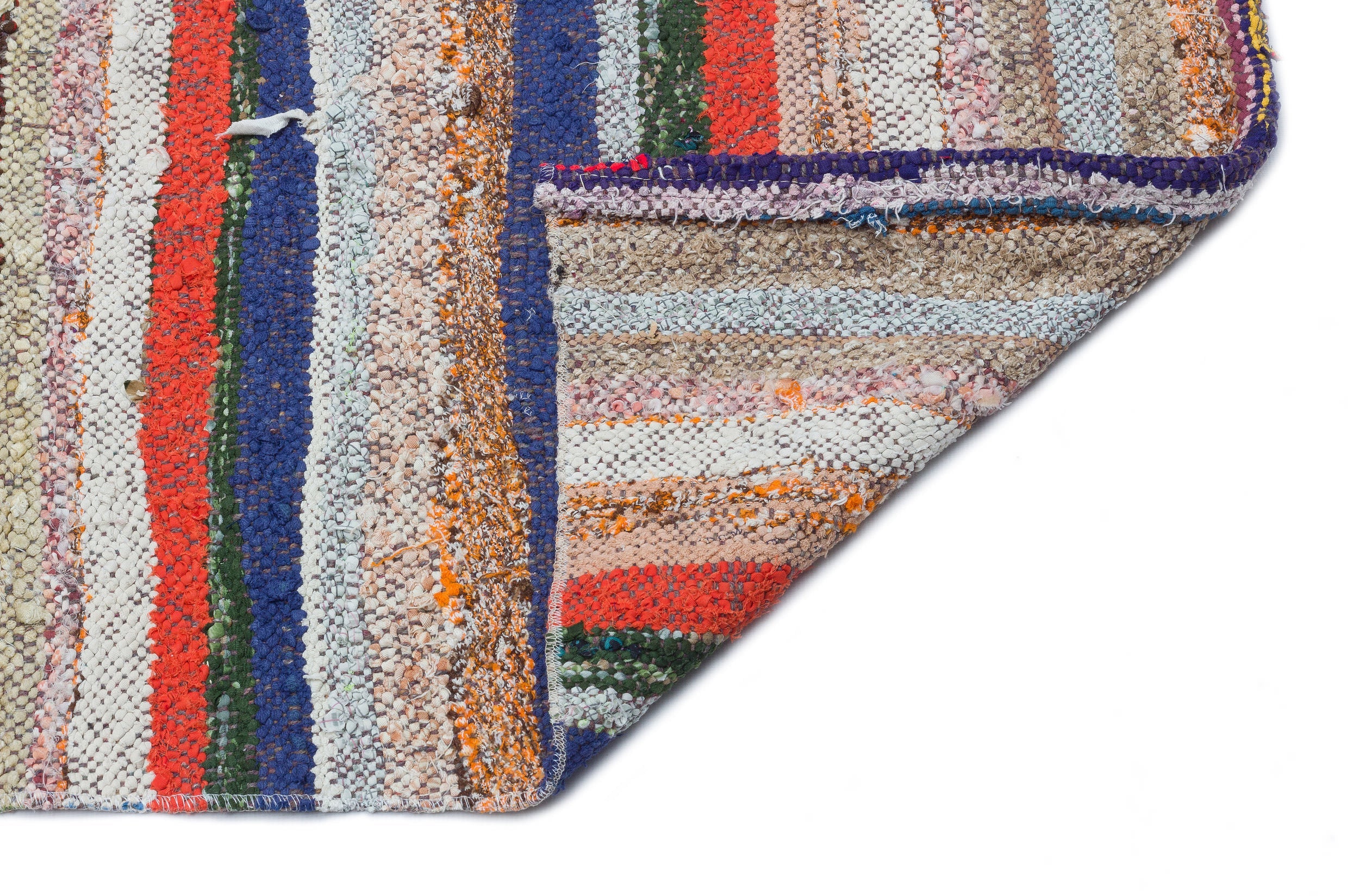 Girit Beige Striped Wool Handmade Area Rug 5'1" x 8'2"