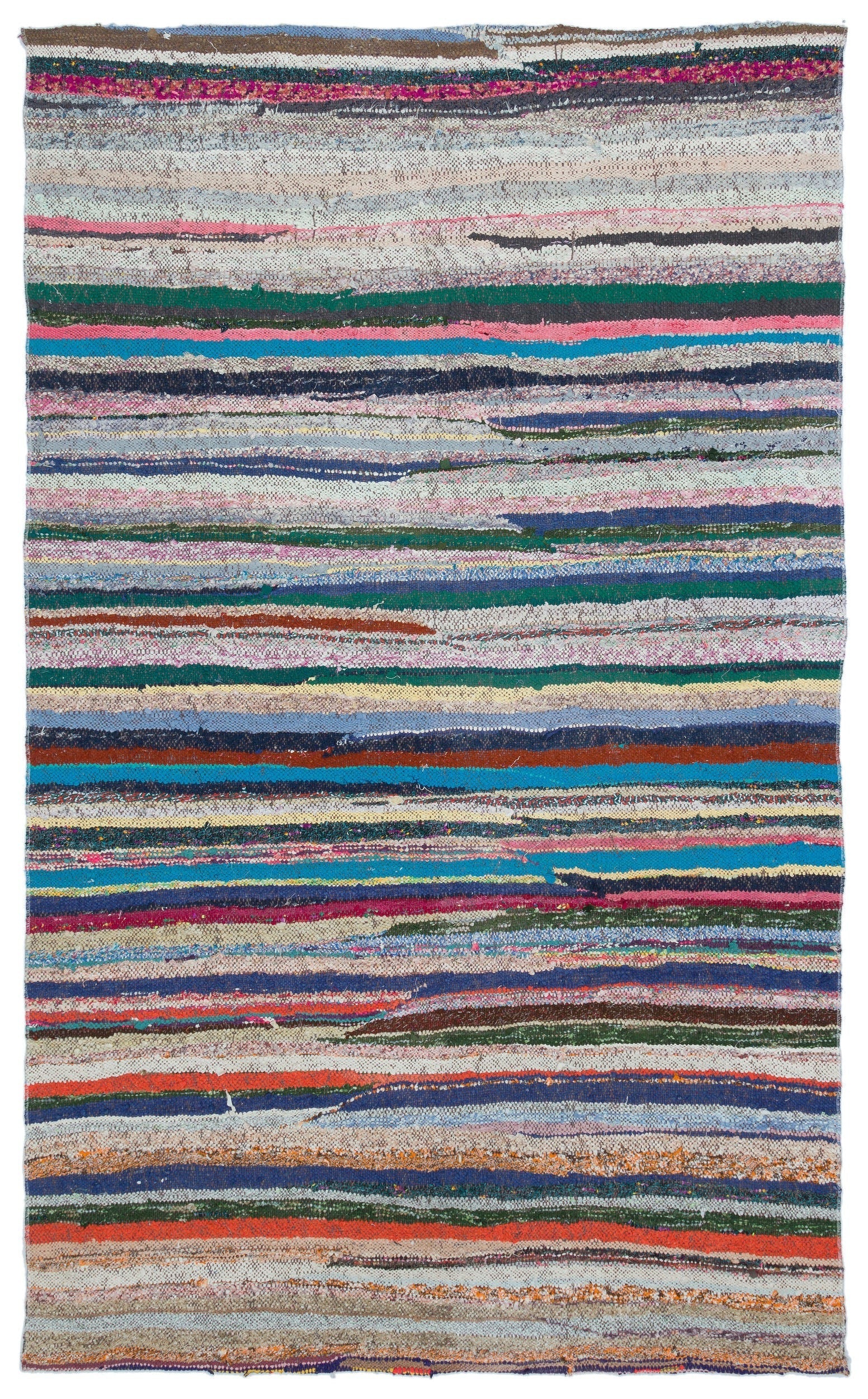 Girit Beige Striped Wool Handmade Area Rug 5'1" x 8'2"