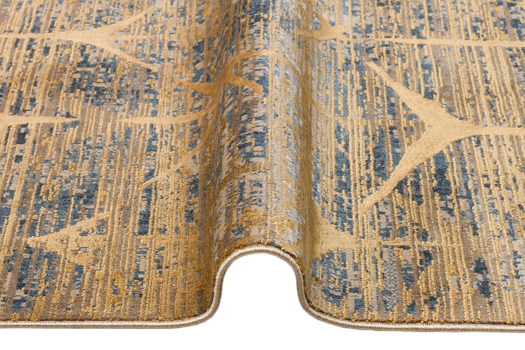 Gold Geometric Area Rug – Machine Made Rug with Soft Silky Carpet Touch