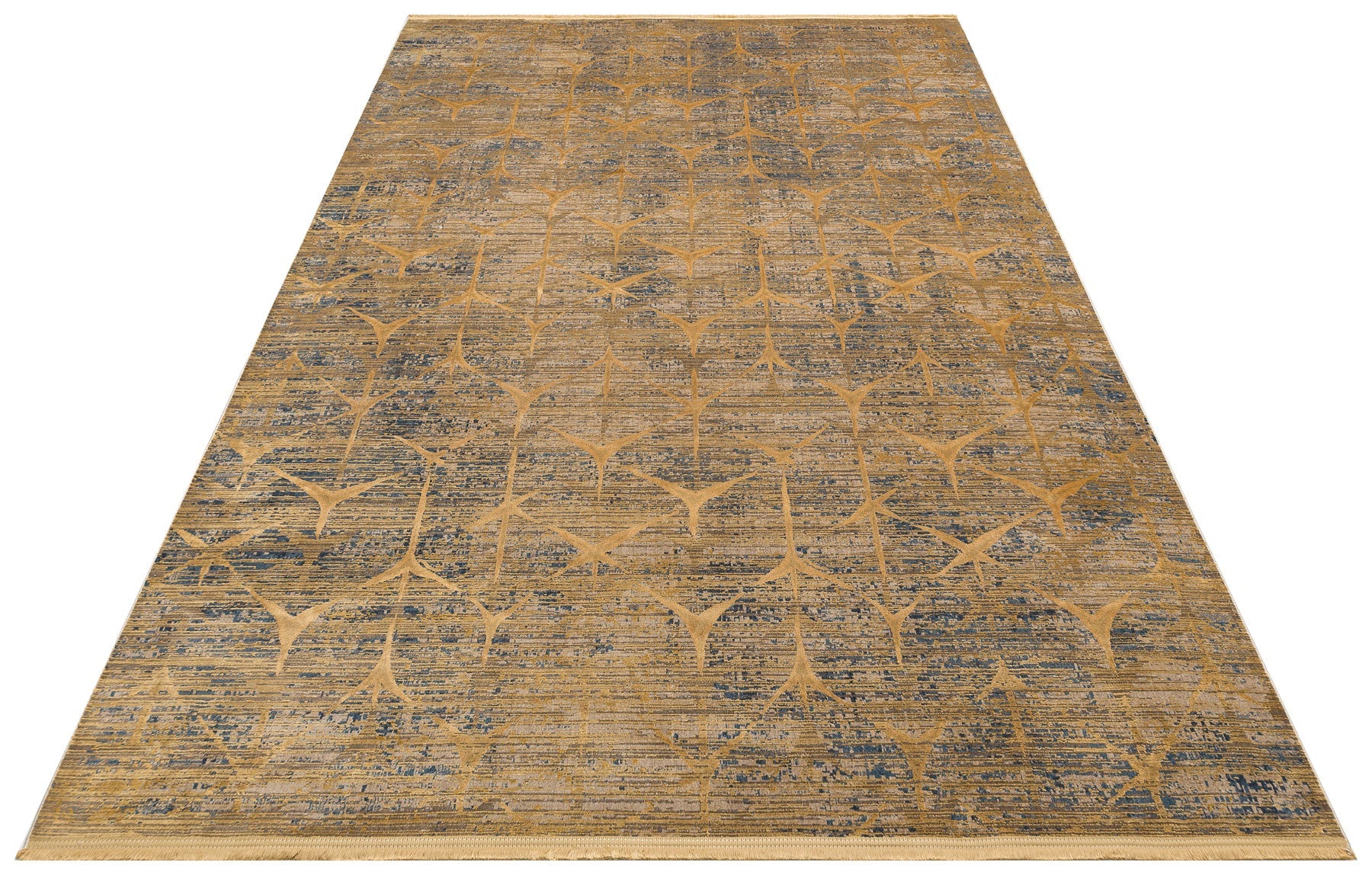 Gold Geometric Area Rug – Machine Made Rug with Soft Silky Carpet Touch