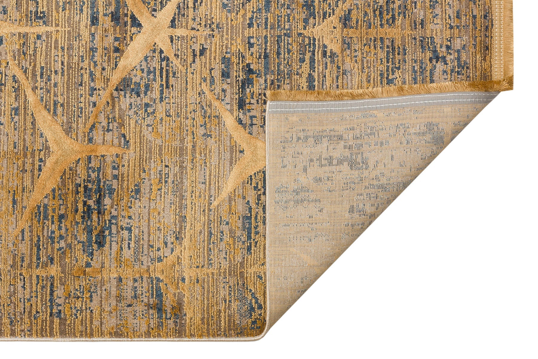 Gold Geometric Area Rug – Machine Made Rug with Soft Silky Carpet Touch