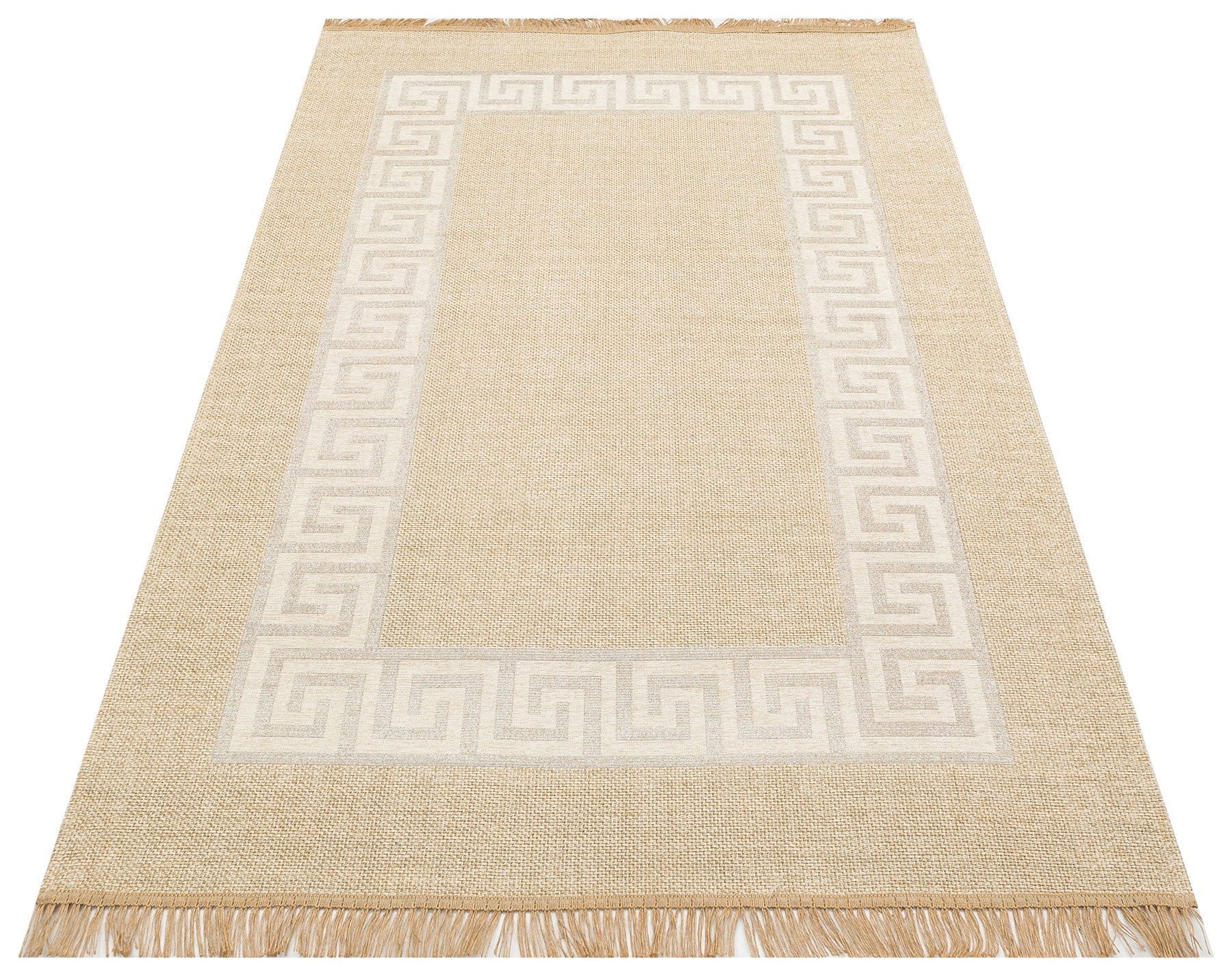 Cotton Kilim Rug – Beige Geometric Woven Flatweave Area Rug Non Slip