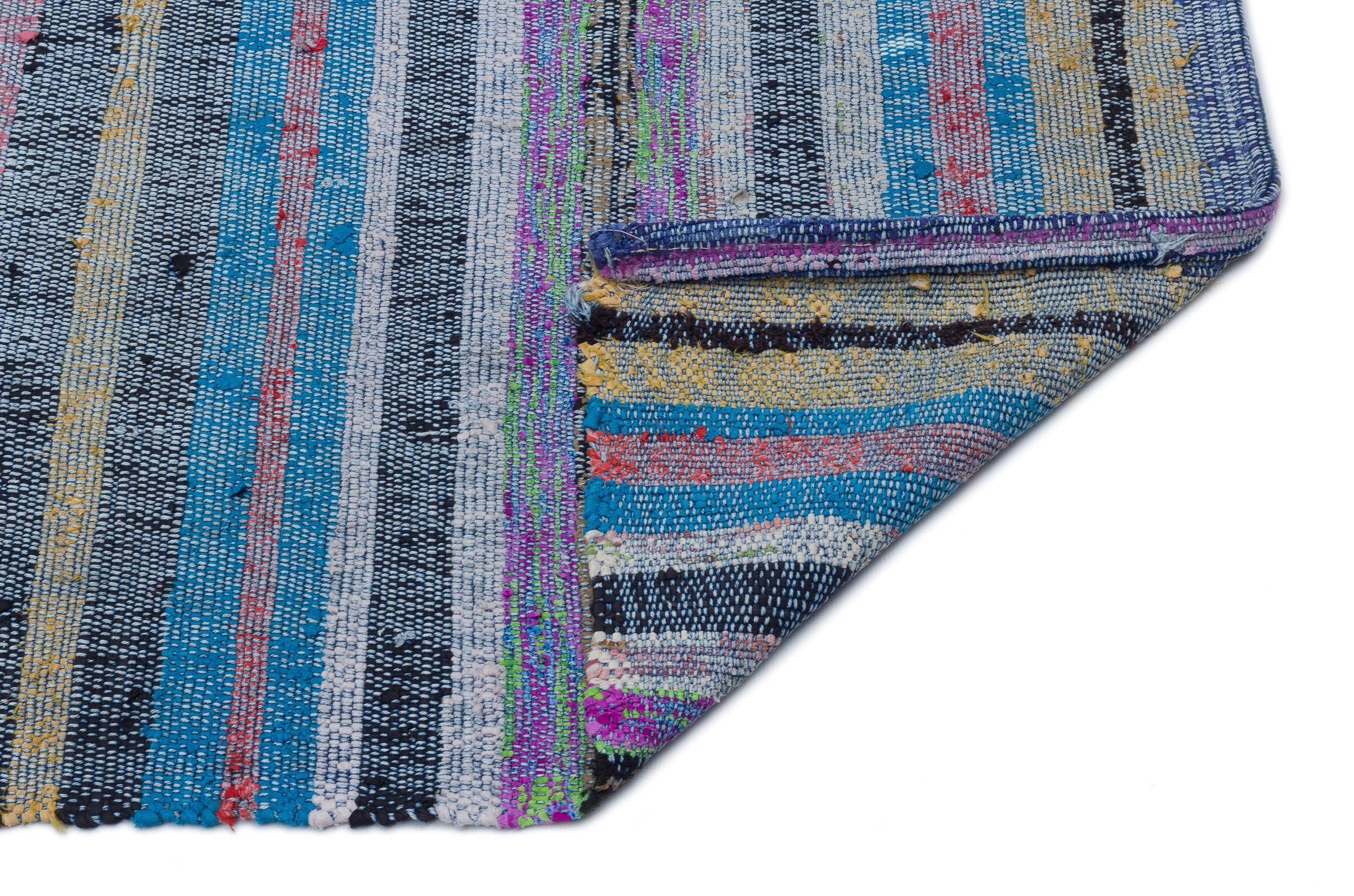 Girit Blue Striped Wool Handmade Area Rug 3'3" x 9'4"