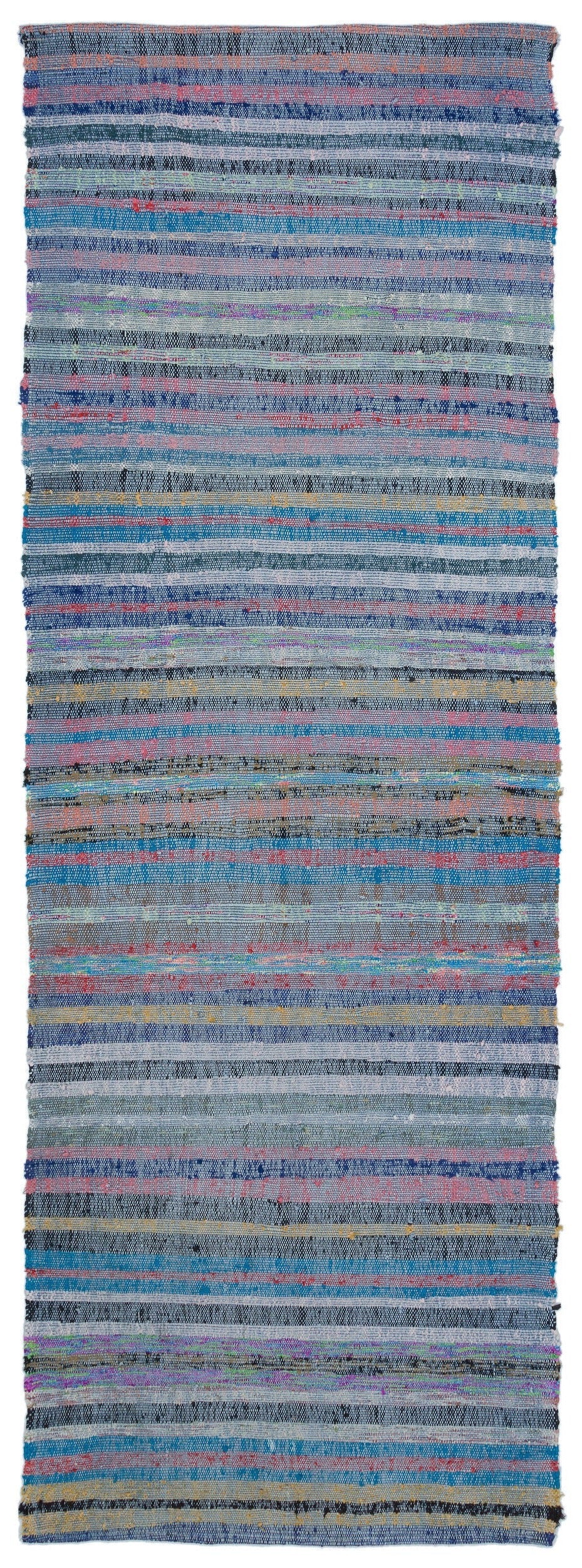 Girit Blue Striped Wool Handmade Area Rug 3'3" x 9'4"