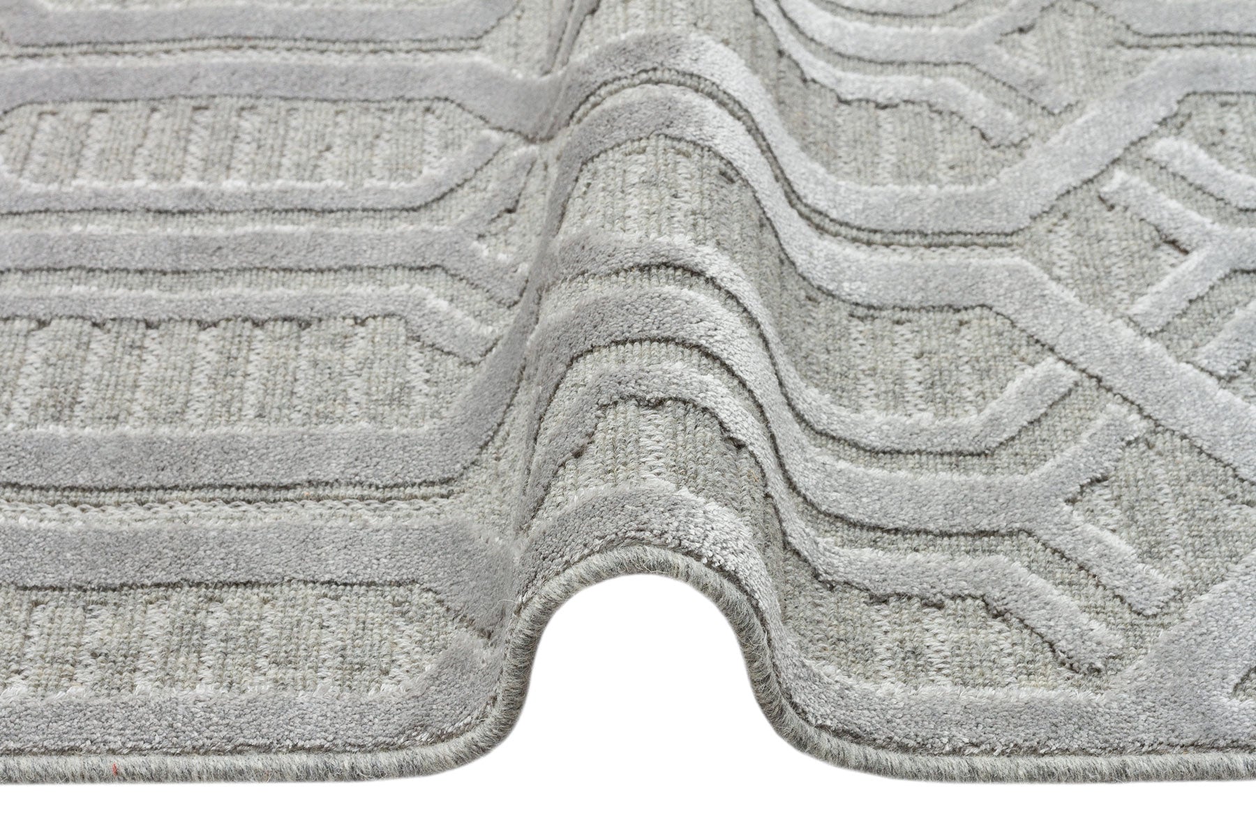 Grey Geometric Area Rug – Soft Wool Viscose Flatweave Carpet for Living Room