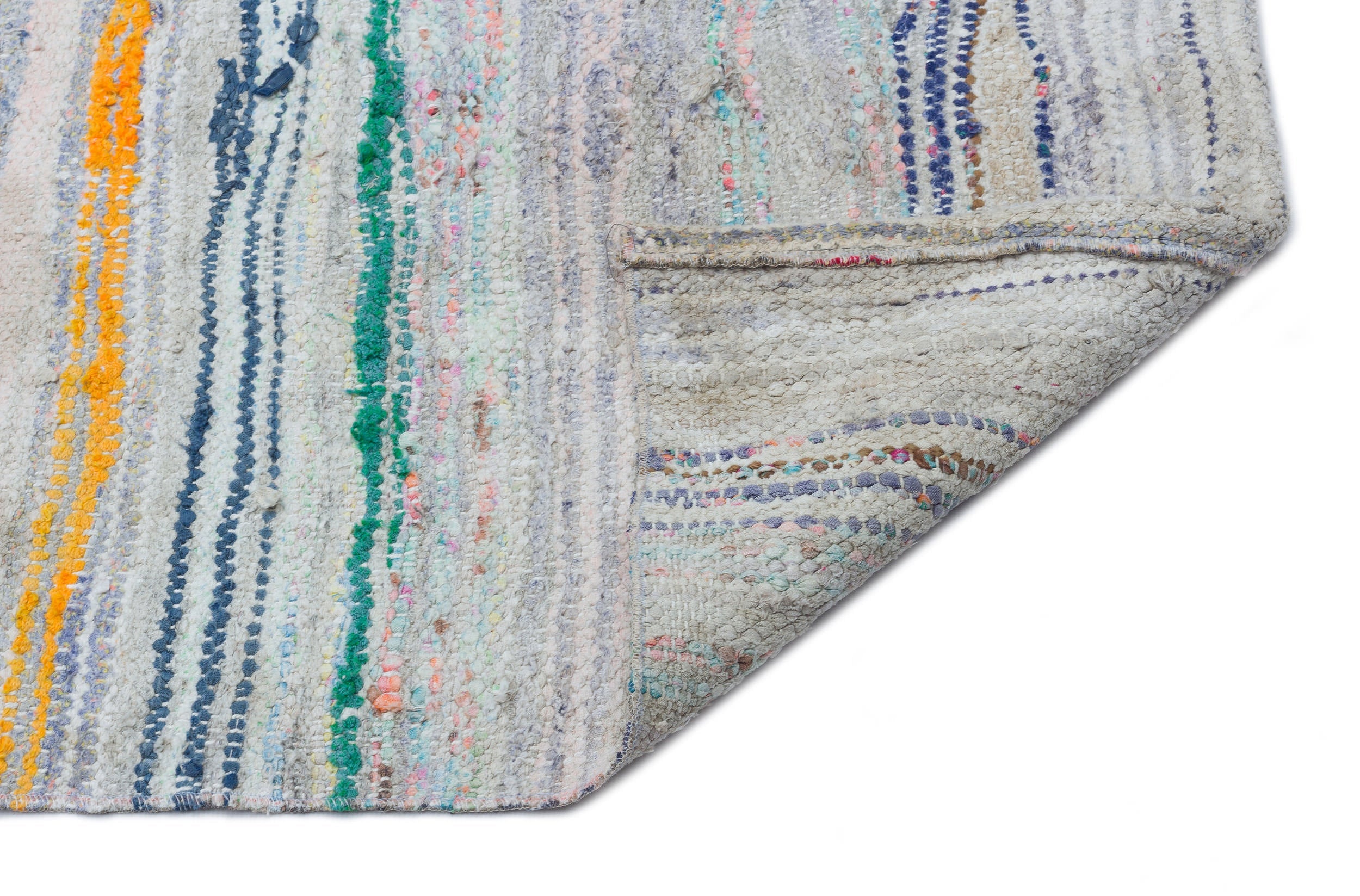 Girit Beige Striped Wool Handmade Area Rug 5'1" x 8'7"