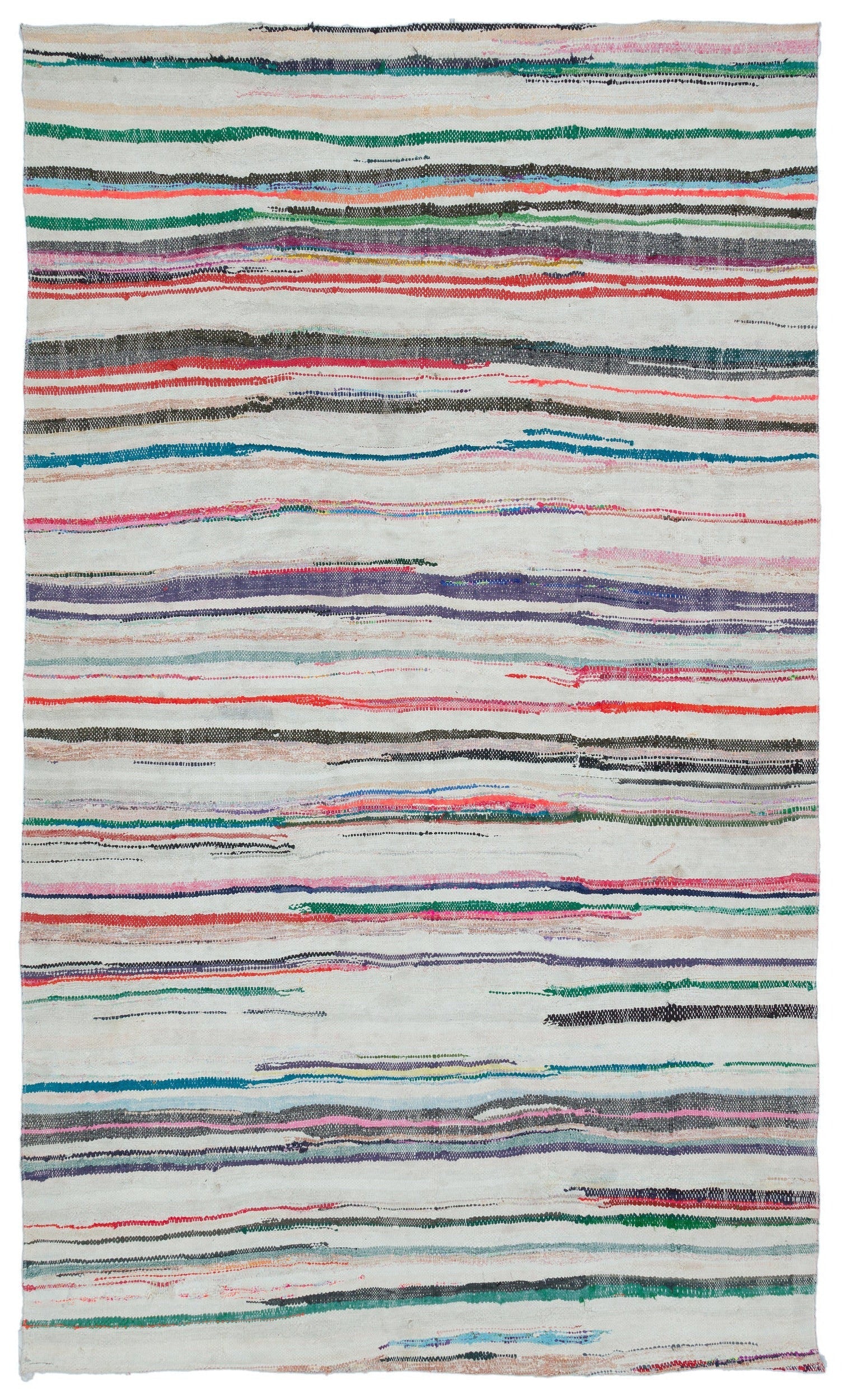 Girit Beige Striped Wool Handmade Area Rug 5'6" x 9'5"