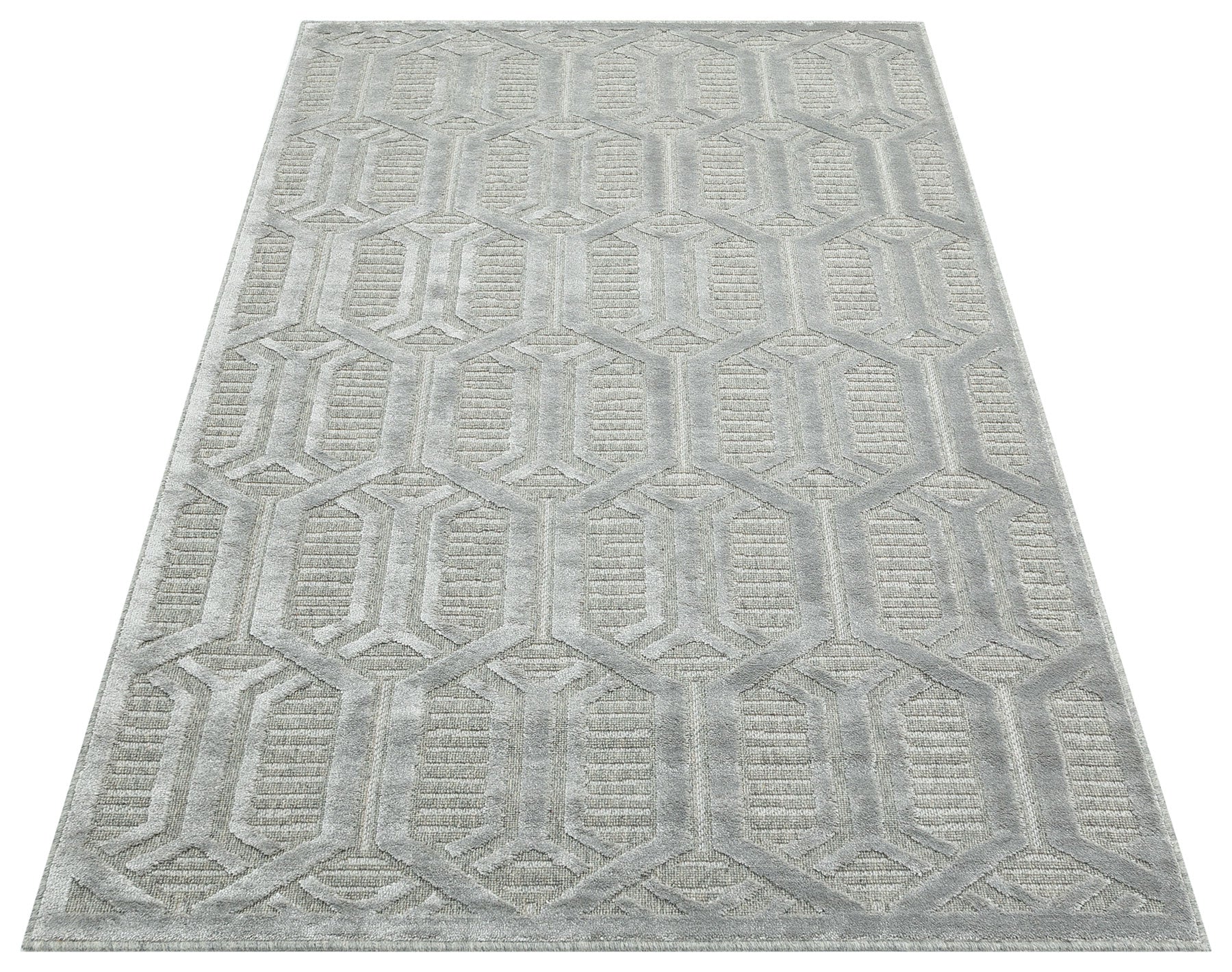 Grey Geometric Area Rug – Soft Wool Viscose Flatweave Carpet for Living Room