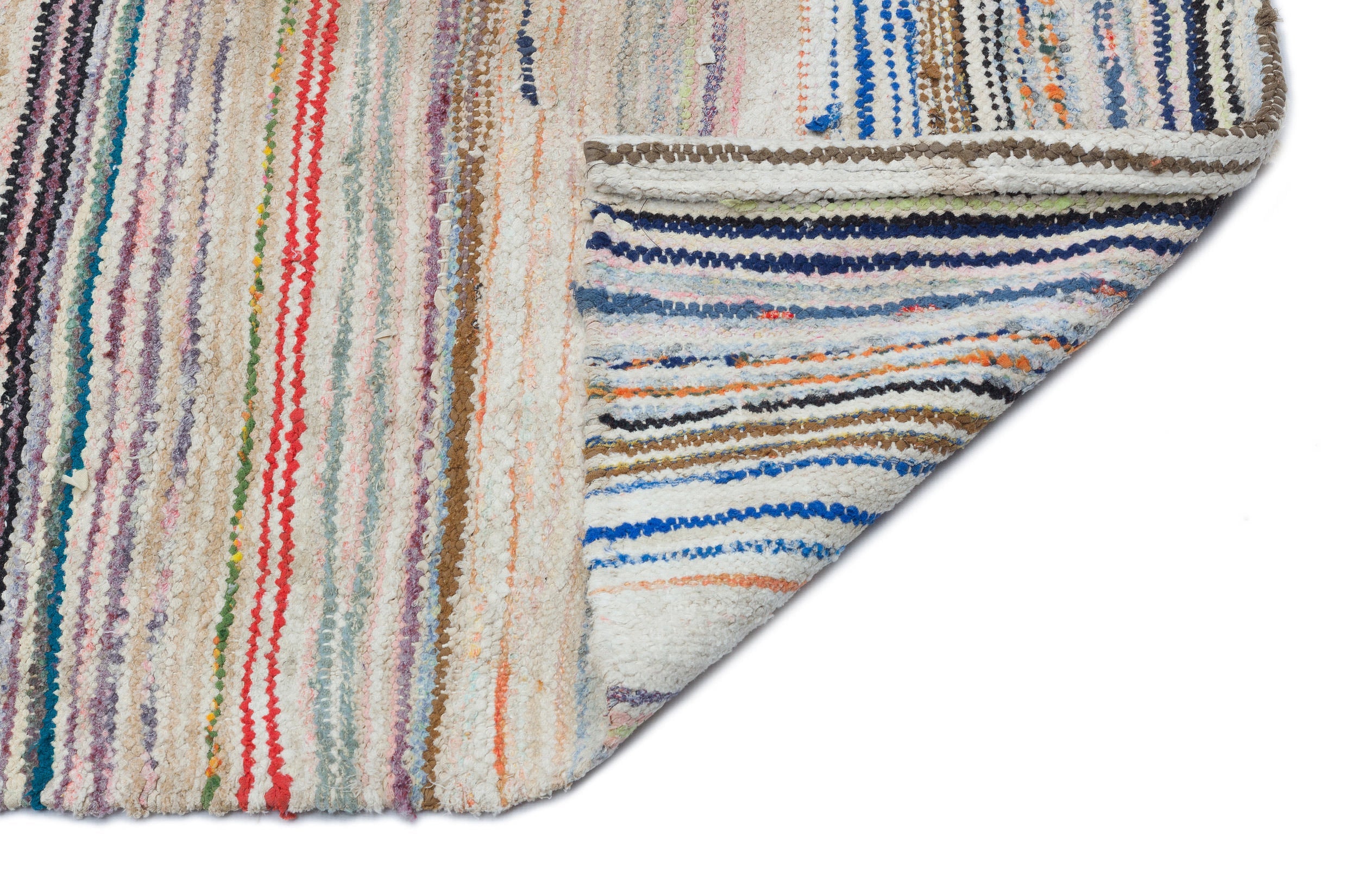 Girit Beige Striped Wool Handmade Area Rug 5'4" x 8'1"