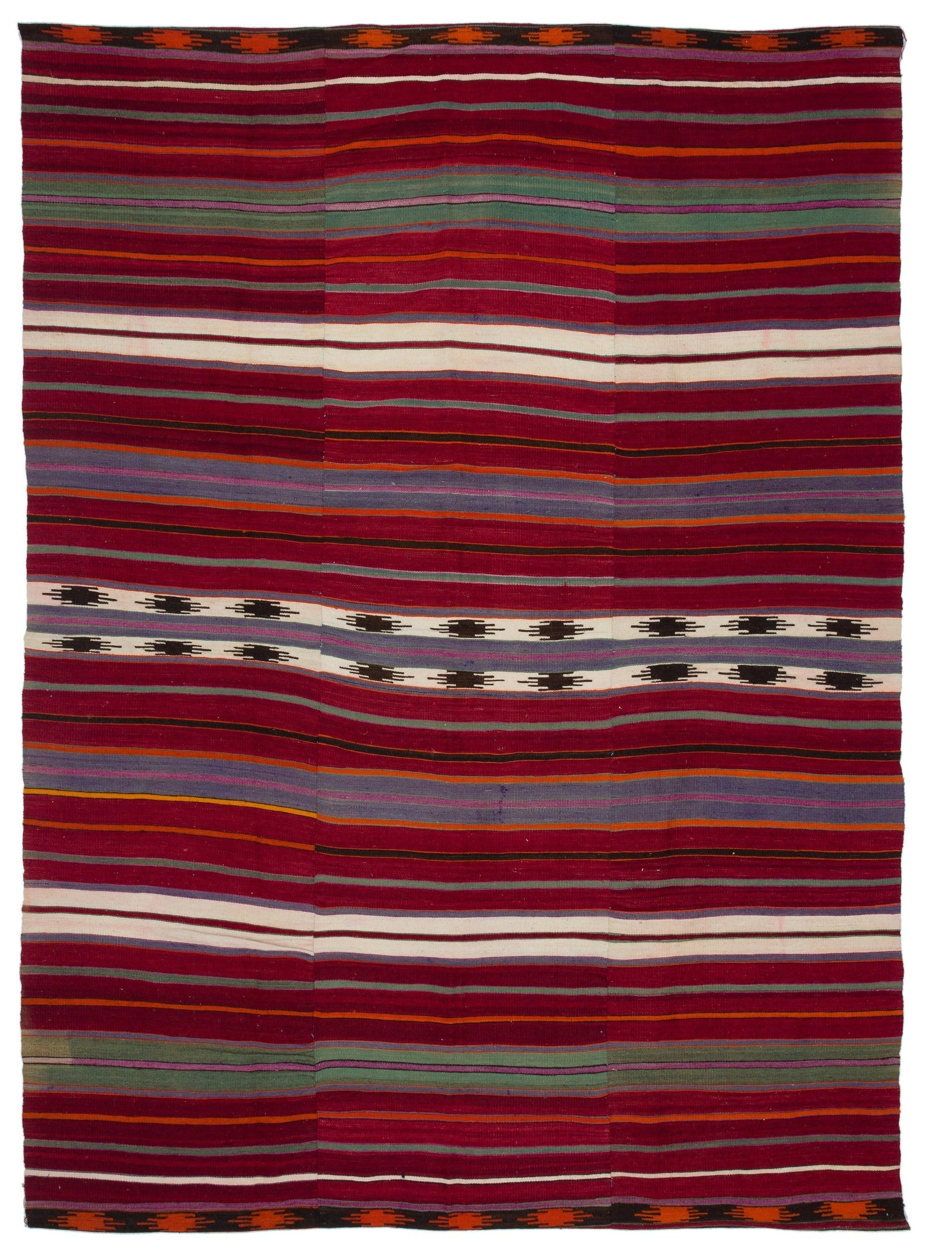 Girit Beige Striped Wool Handmade Area Rug 6'0" x 9'4"