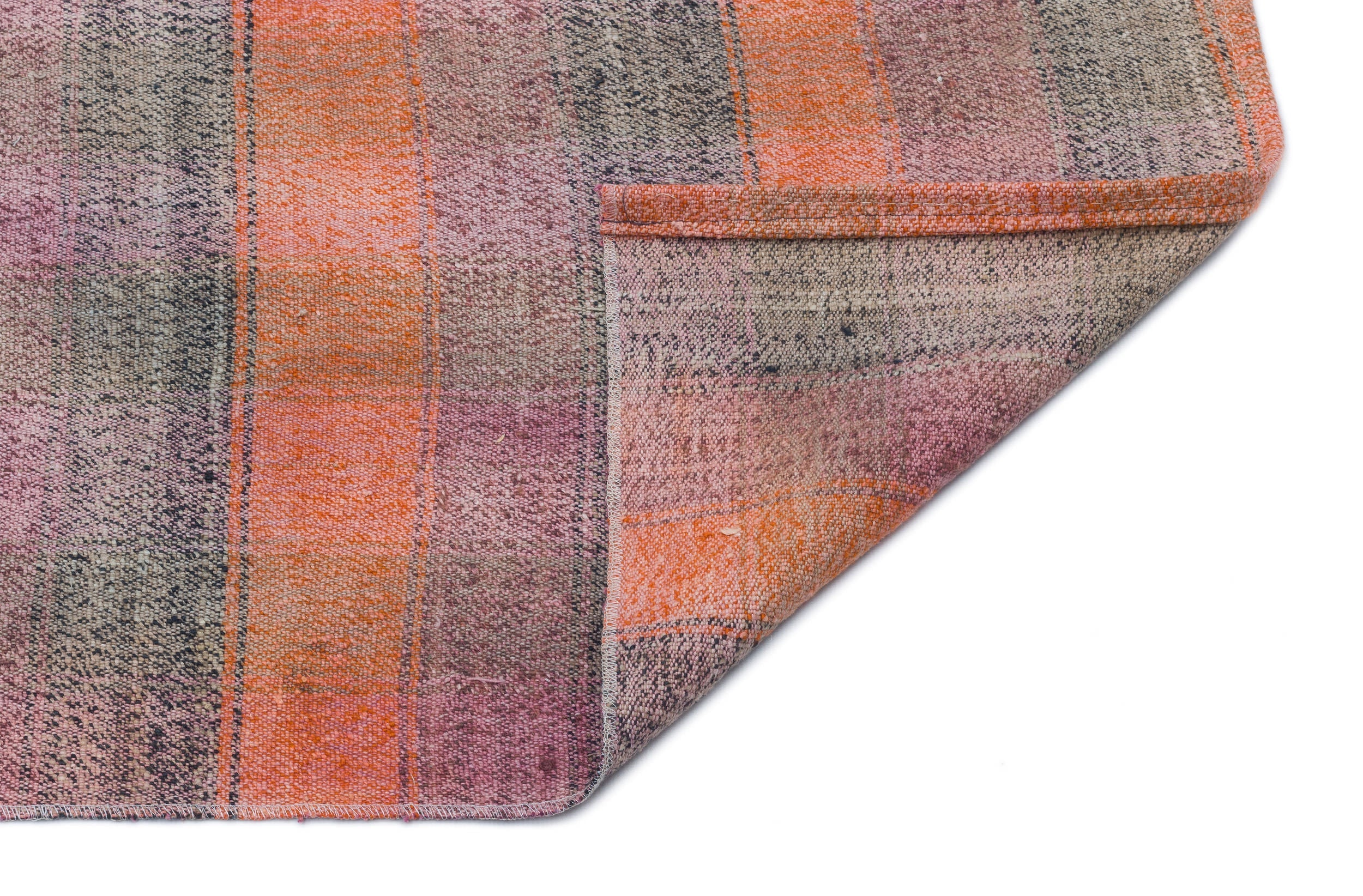 Girit Orange Striped Wool Handmade Area Rug 4'2" x 6'8"
