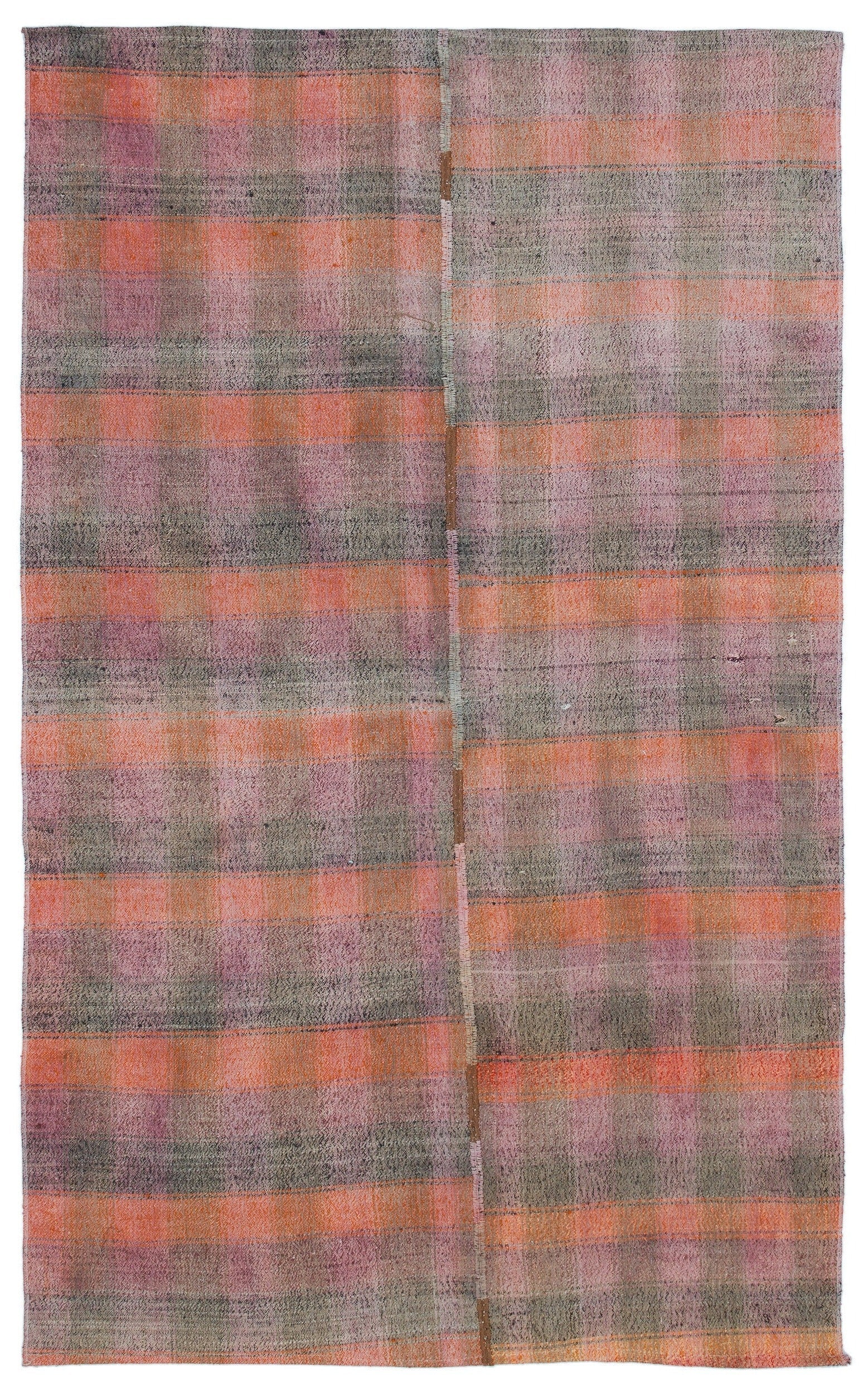 Girit Orange Striped Wool Handmade Area Rug 4'2" x 6'8"