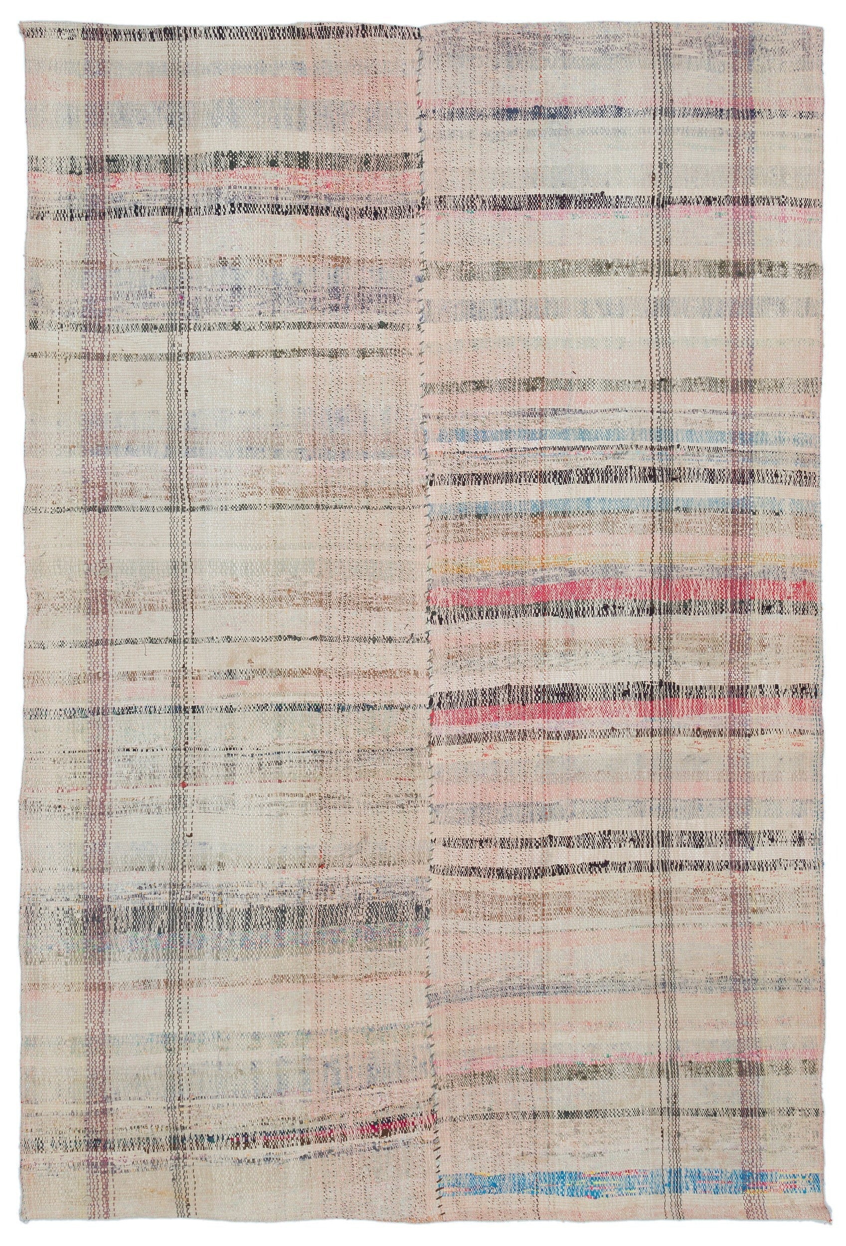 Girit Beige Striped Wool Handmade Area Rug 4'8" x 6'11"