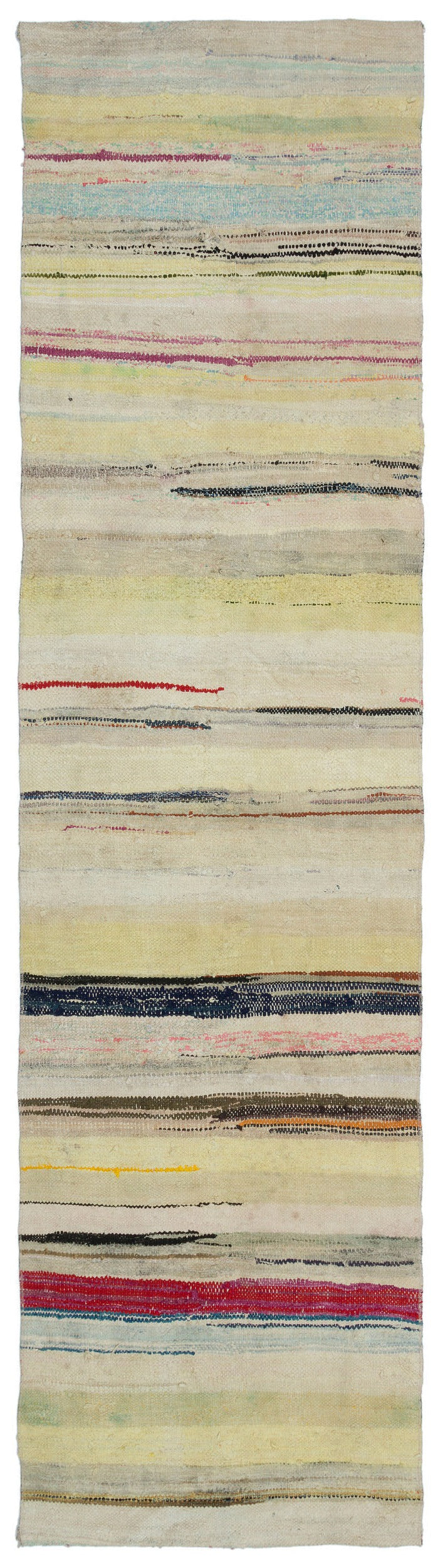 Girit Beige Striped Wool Handmade Area Rug 2'8" x 10'2"