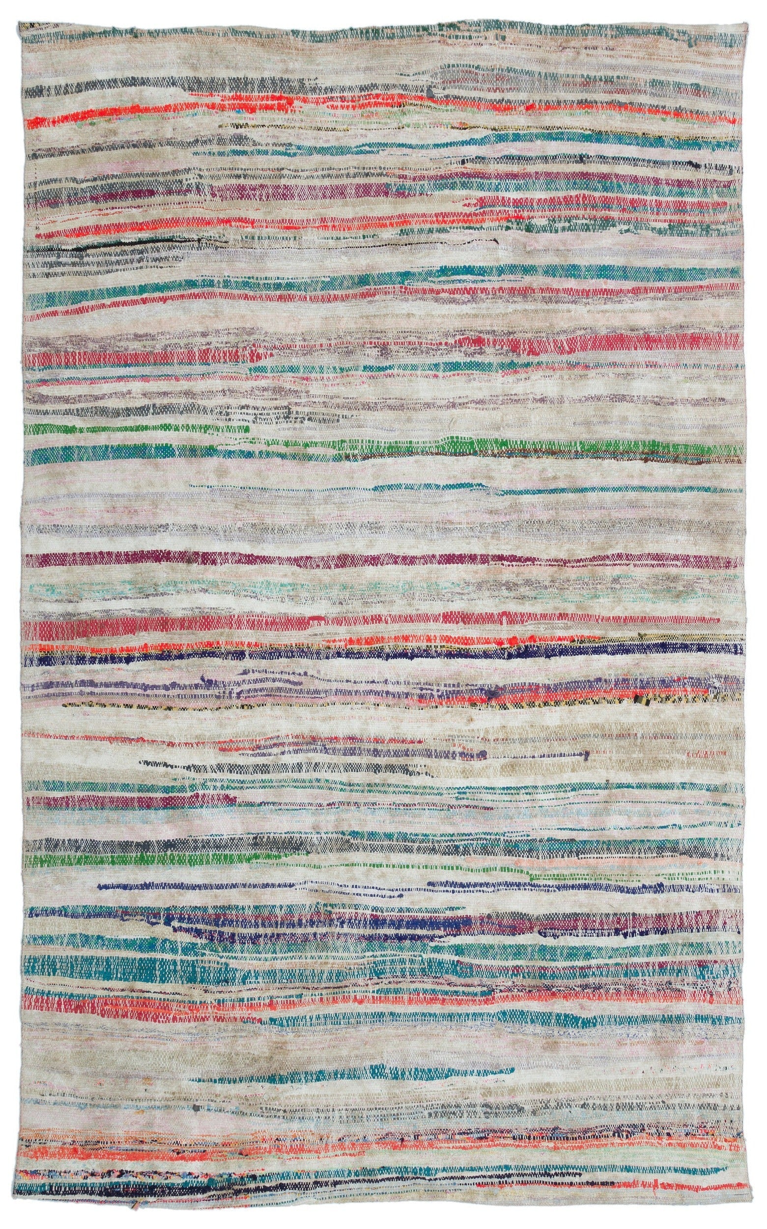 Girit Beige Striped Wool Handmade Area Rug 5'3" x 8'8"