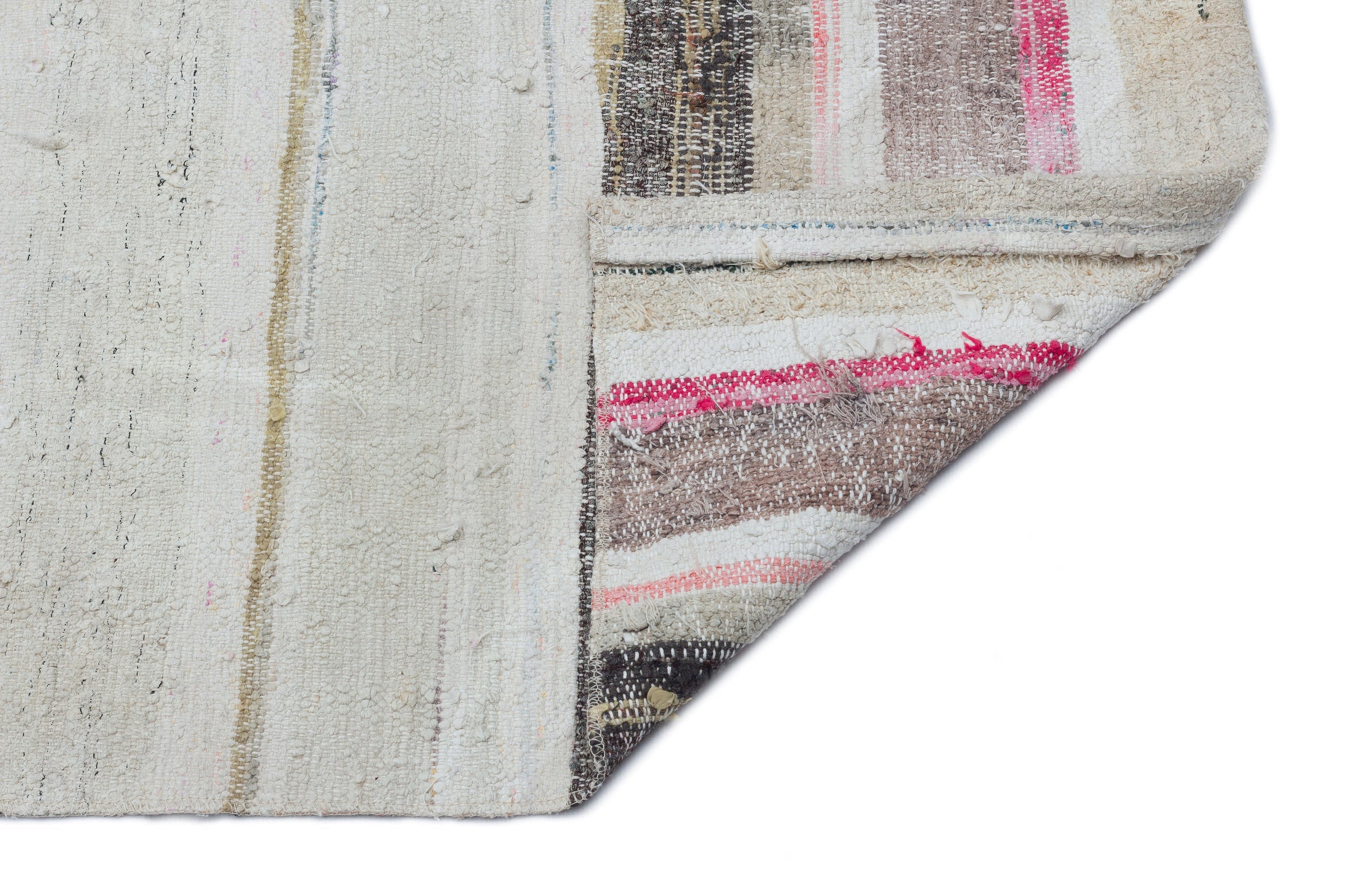 Girit Beige Striped Wool Handmade Area Rug 3'5" x 9'1"
