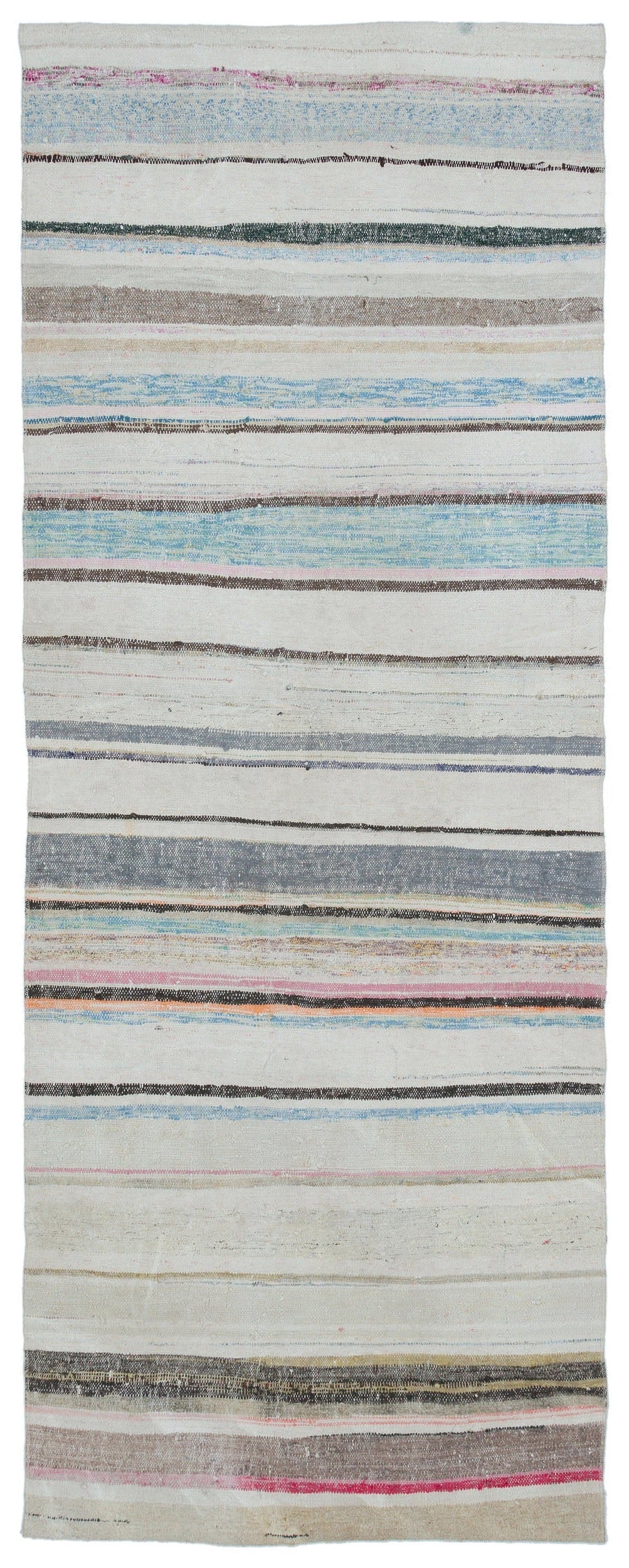 Girit Beige Striped Wool Handmade Area Rug 3'5" x 9'1"