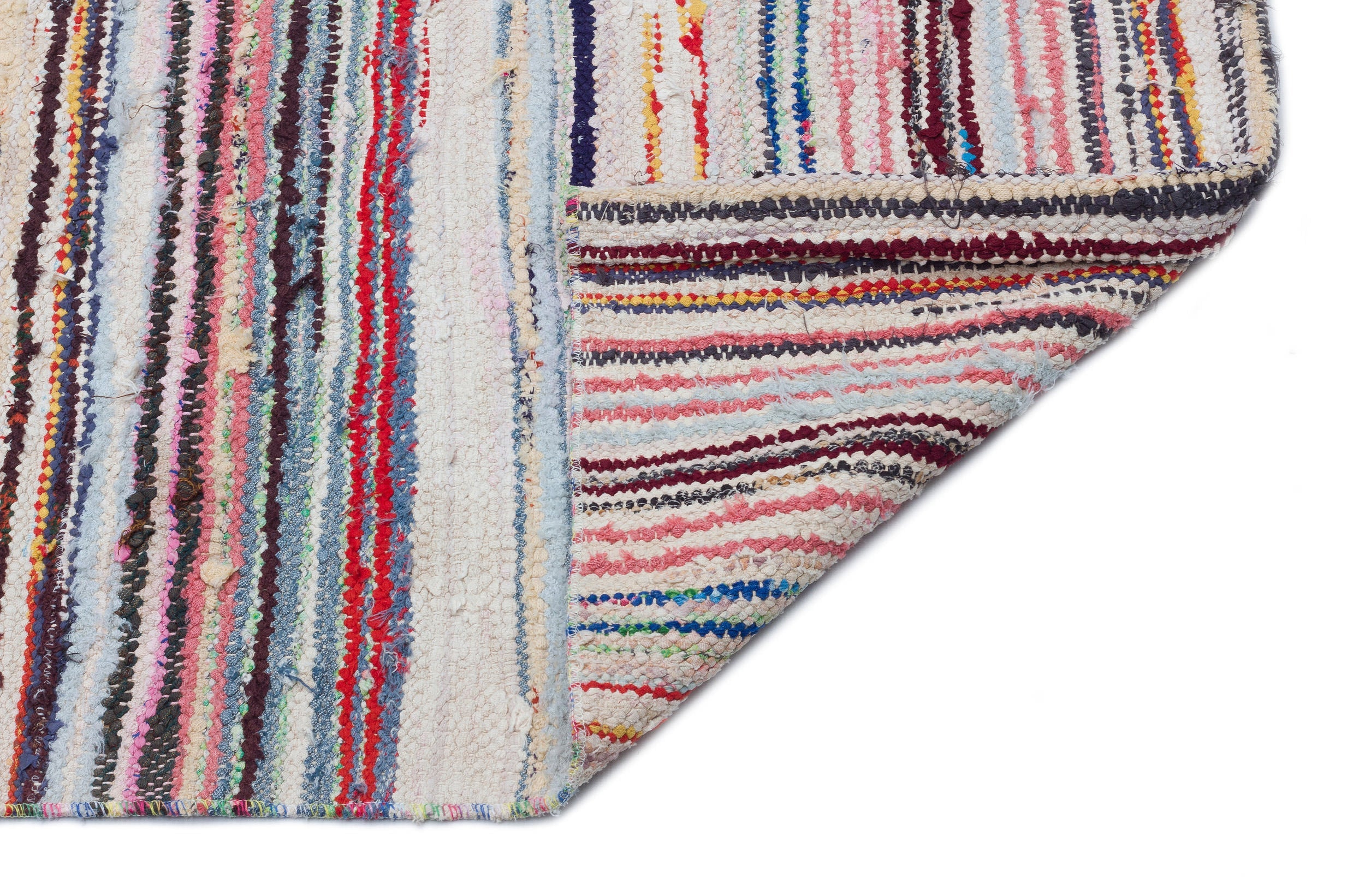 Girit Beige Striped Wool Handmade Area Rug 5'3" x 8'2"