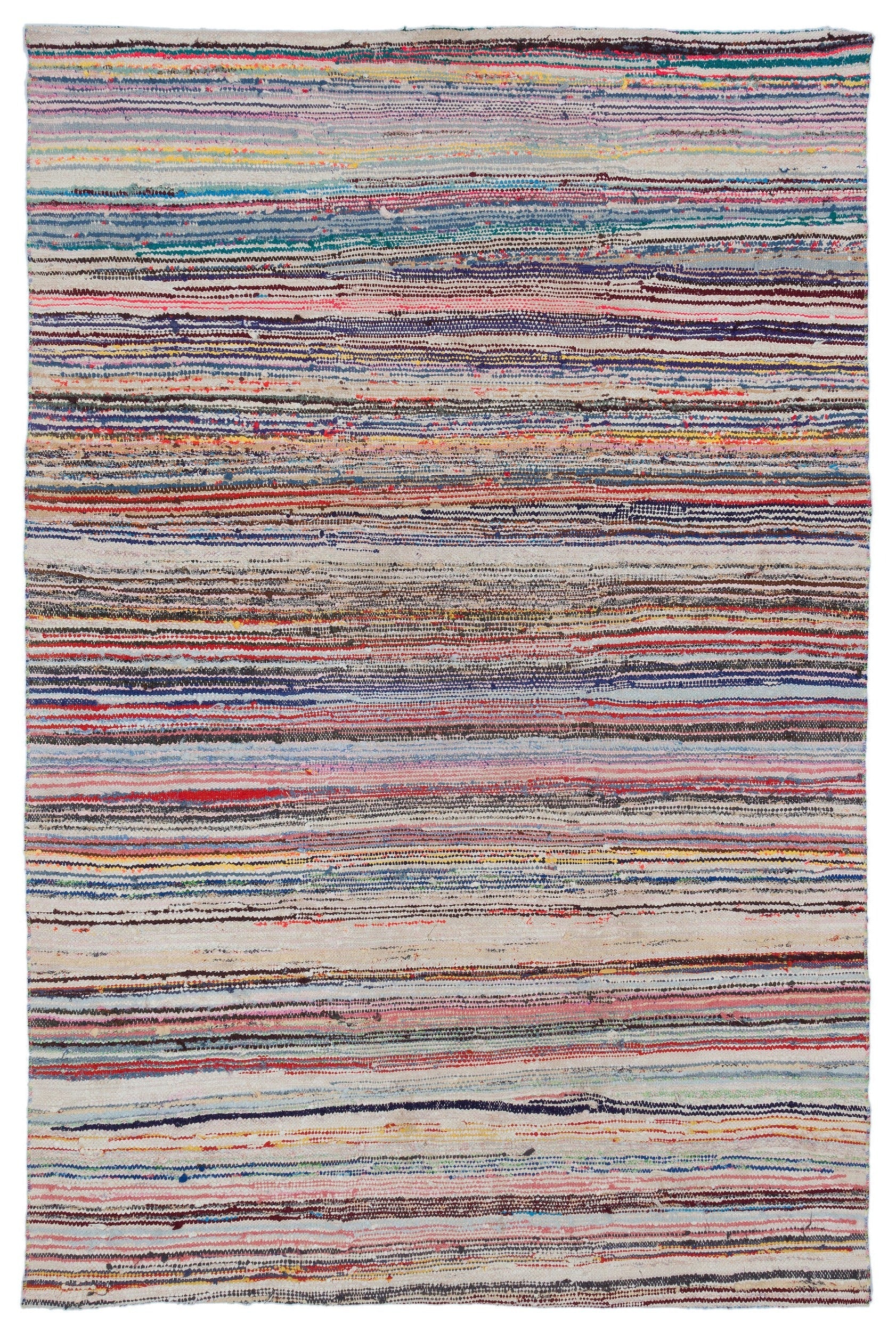 Girit Beige Striped Wool Handmade Area Rug 5'3" x 8'2"
