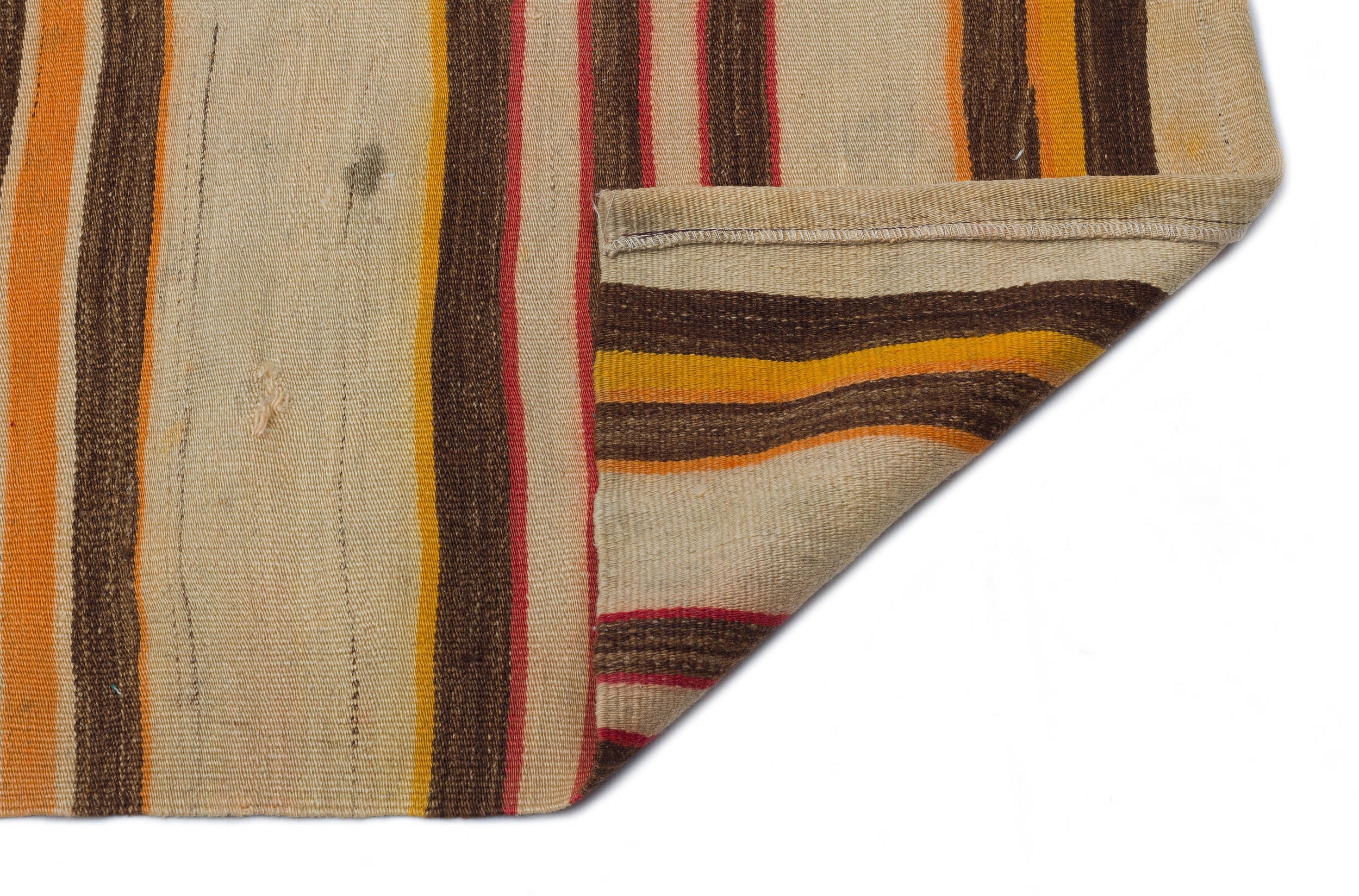 Girit Beige Striped Wool Handmade Area Rug 5'0" x 8'9"