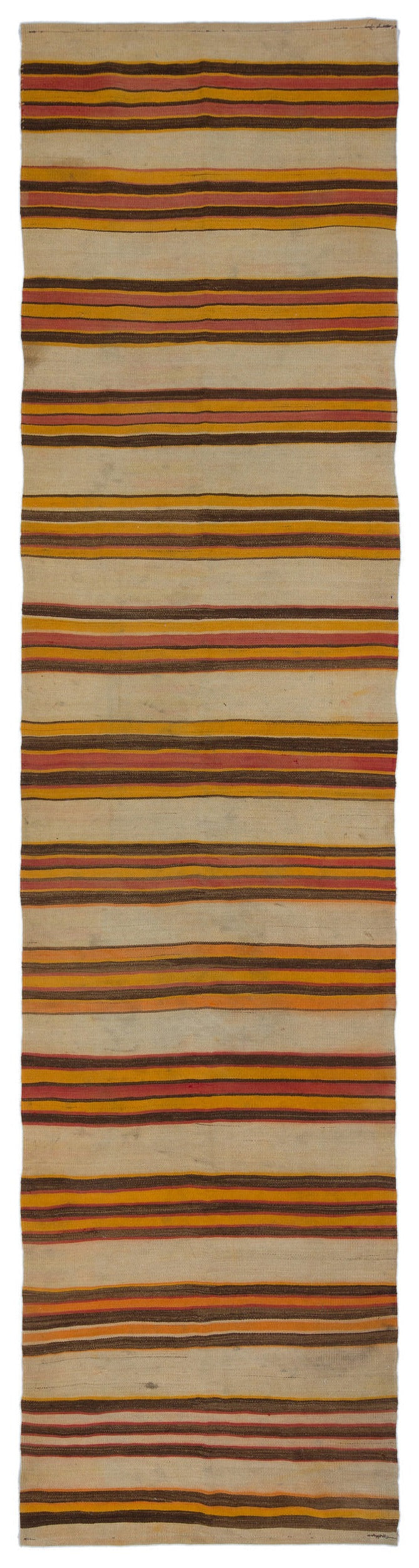Girit Beige Striped Wool Handmade Area Rug 5'0" x 8'9"