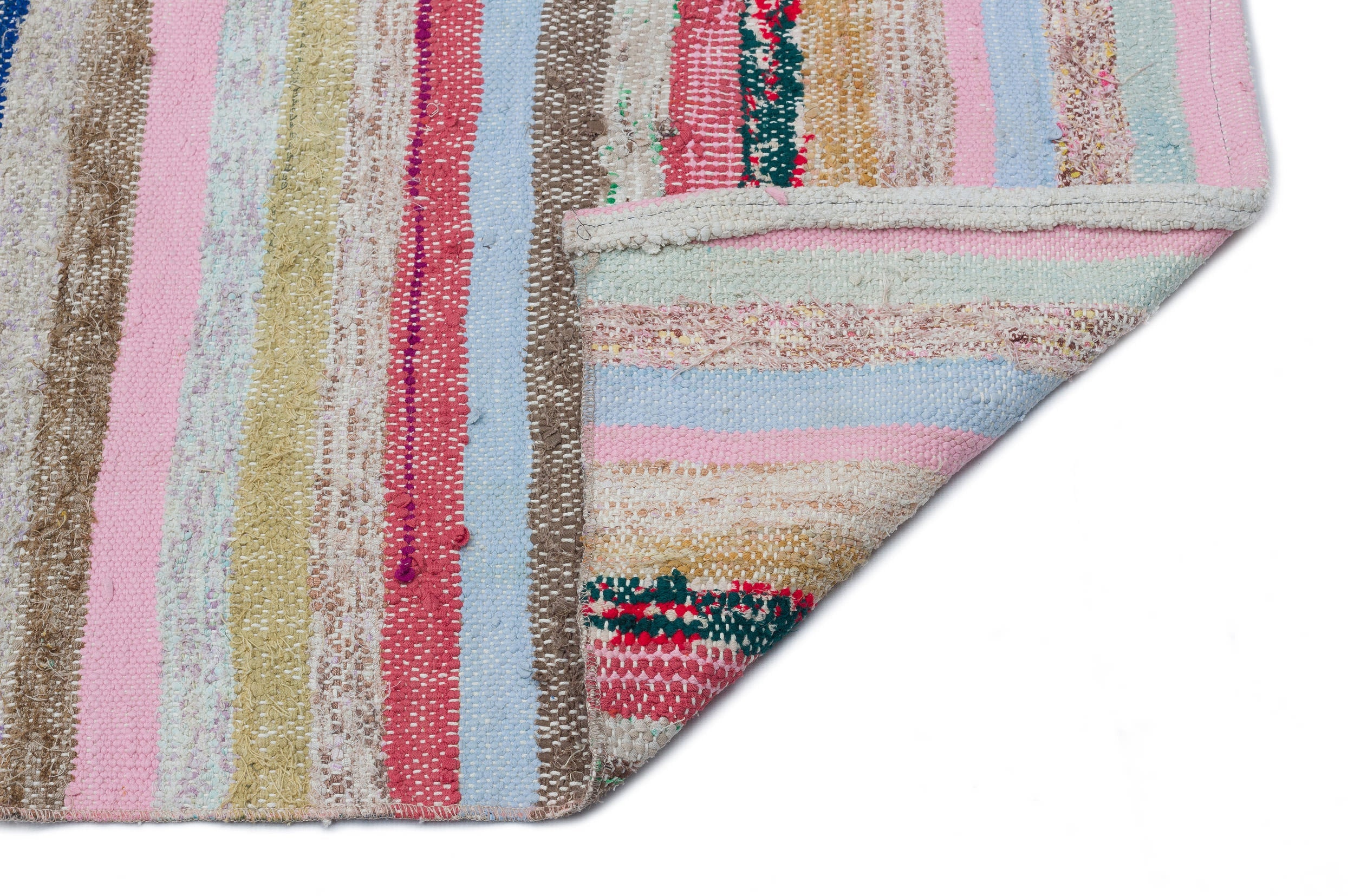 Girit Beige Striped Wool Handmade Area Rug 5'7" x 8'2"