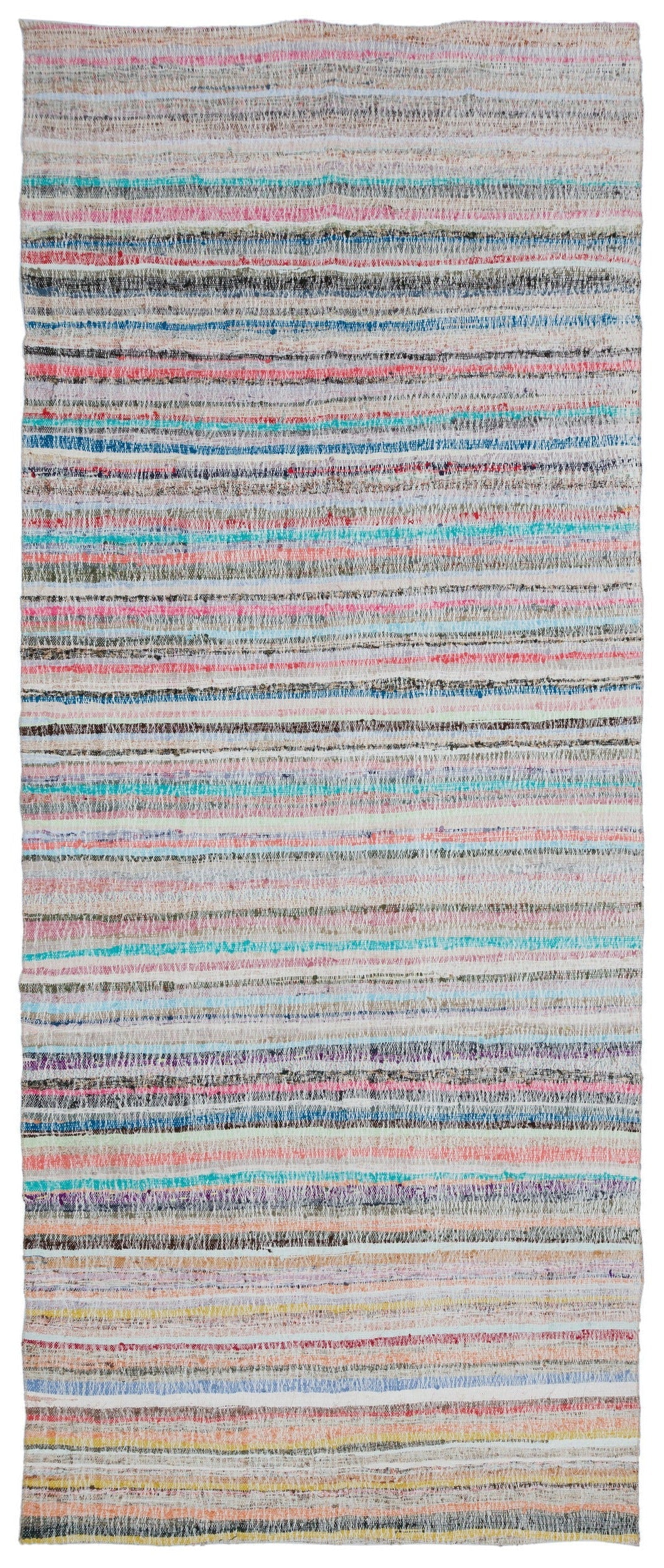Girit Beige Striped Wool Handmade Area Rug 5'10" x 14'1"