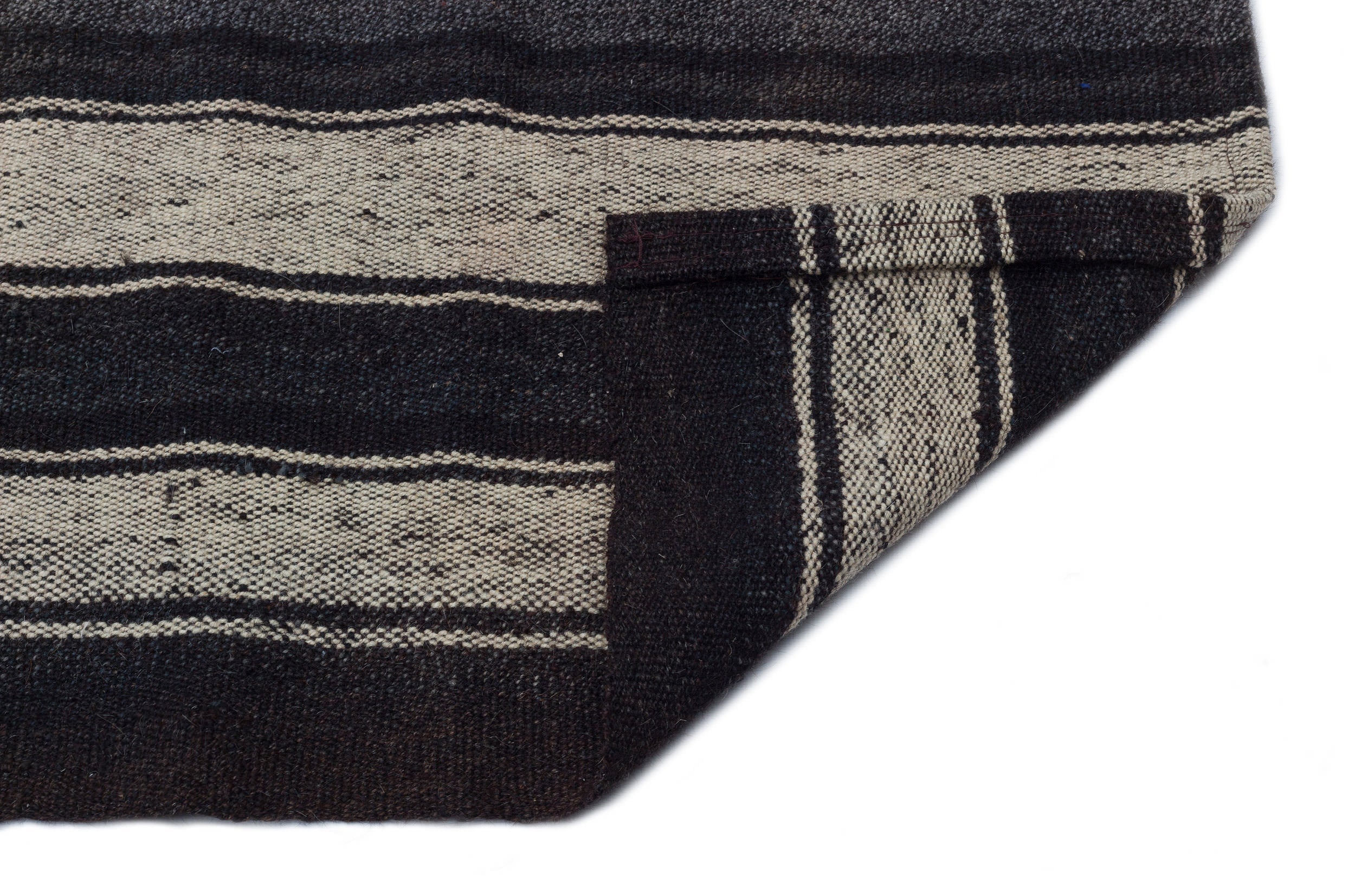 Girit Black Striped Wool Handmade Area Rug 2'2" x 13'10"