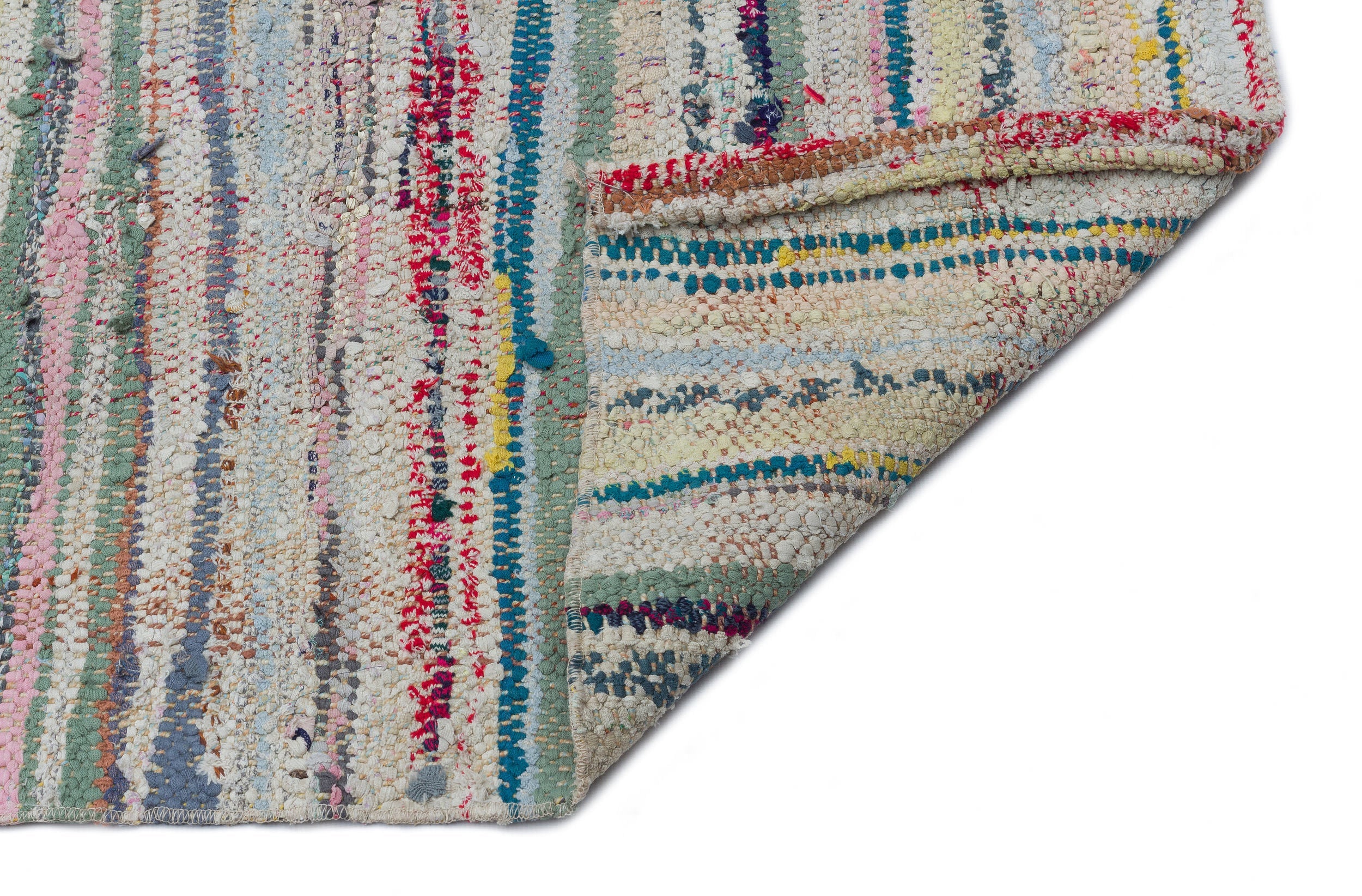 Girit Beige Striped Wool Handmade Area Rug 3'7" x 14'2"