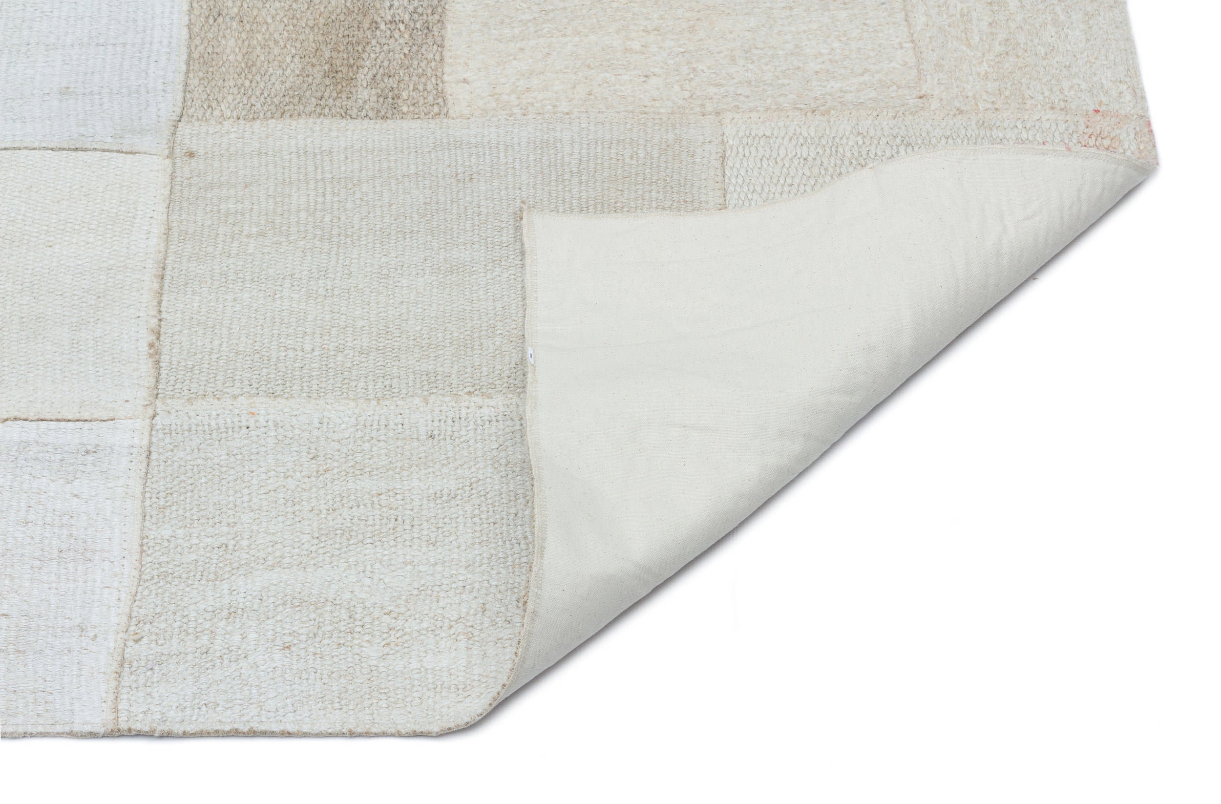 Teselya Beige Patchwork Wool Handmade Area Rug 4'11" x 6'8"