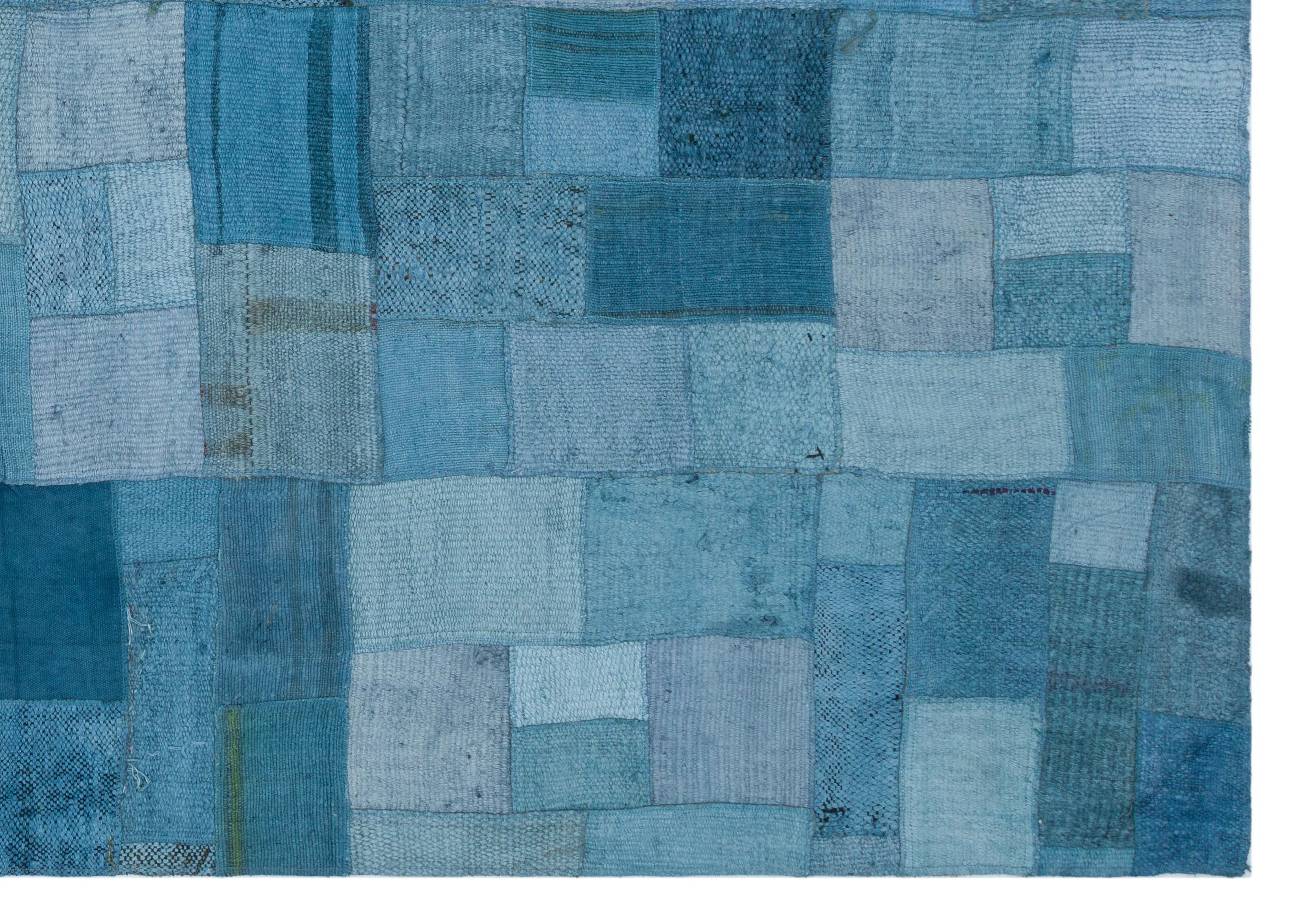 Teselya Blue Patchwork Wool Handmade Area Rug 5'3" x 7'6"