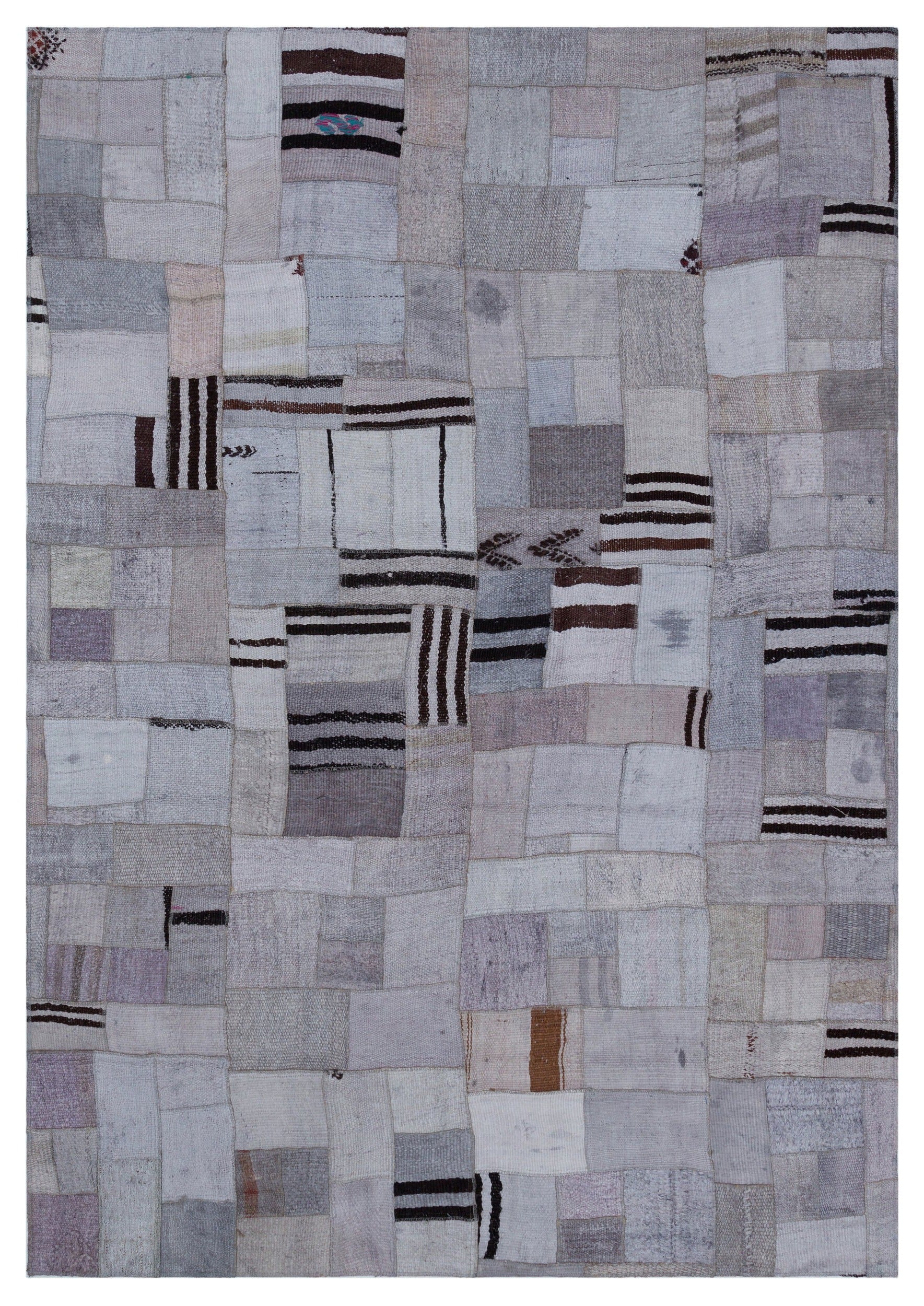 Teselya 32940 Purple Patchwork Wool Handmade Area Rug 5'4" x 7'7"