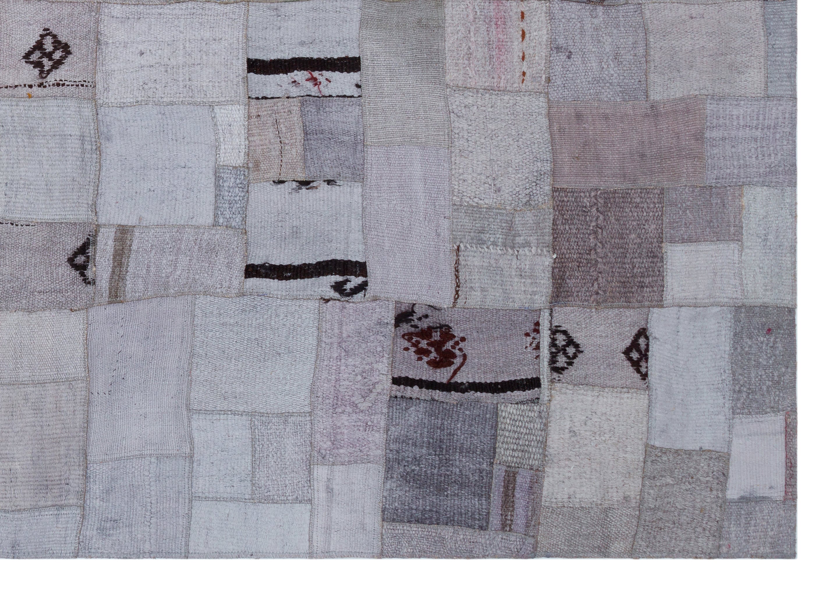Teselya 32956 Beige Patchwork Wool Handmade Area Rug 5'3" x 7'7"